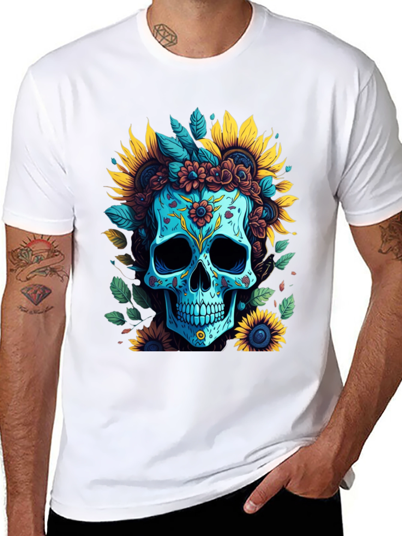 Black Floral Skull Graphic T-Shirt view 8