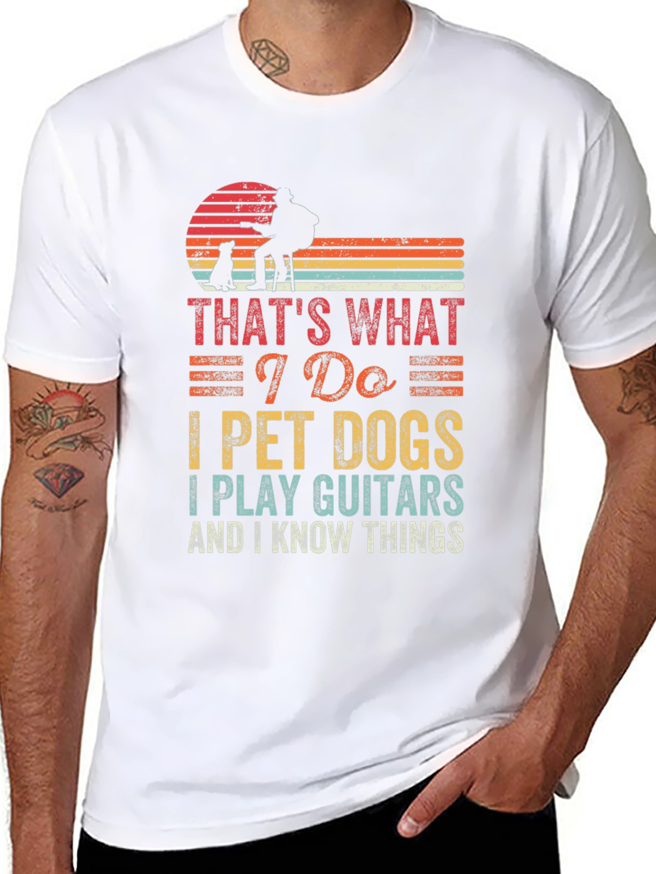 Black That's What I Do T-Shirt: Pet Dogs, Play Guitar, Know Things view 8