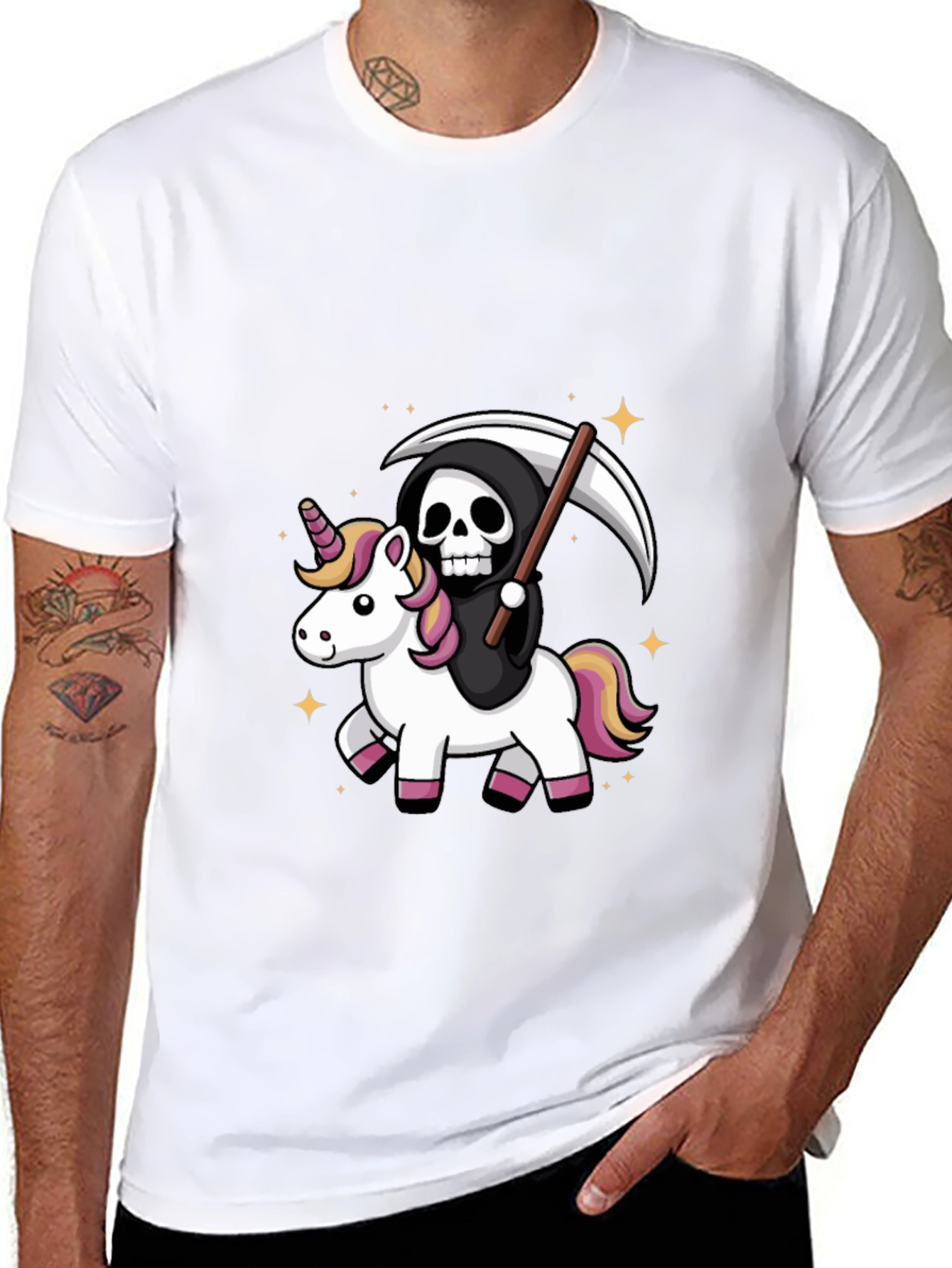 Black Grim Reaper Riding Unicorn T-Shirt view 8