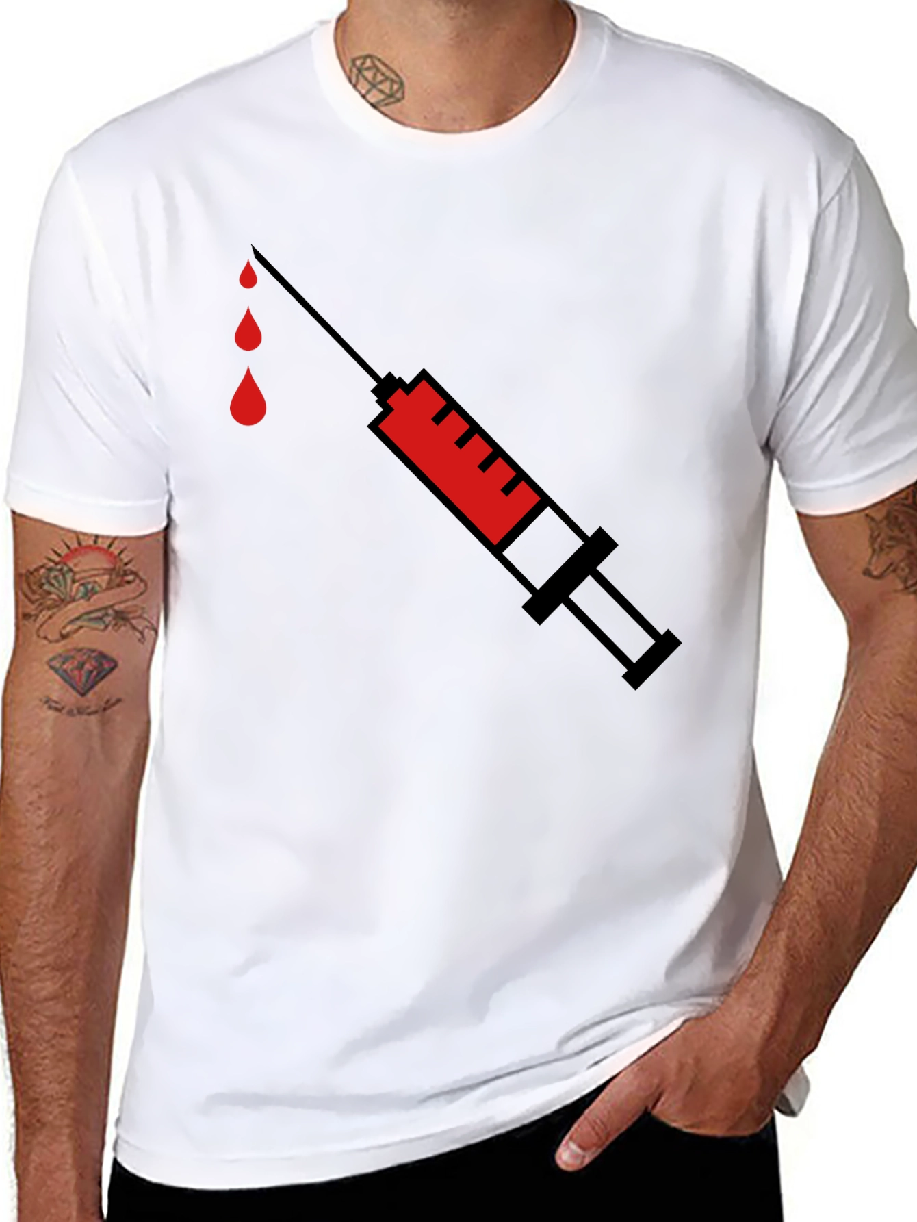 Black Syringe Graphic Tee - Black Cotton T-Shirt view 8