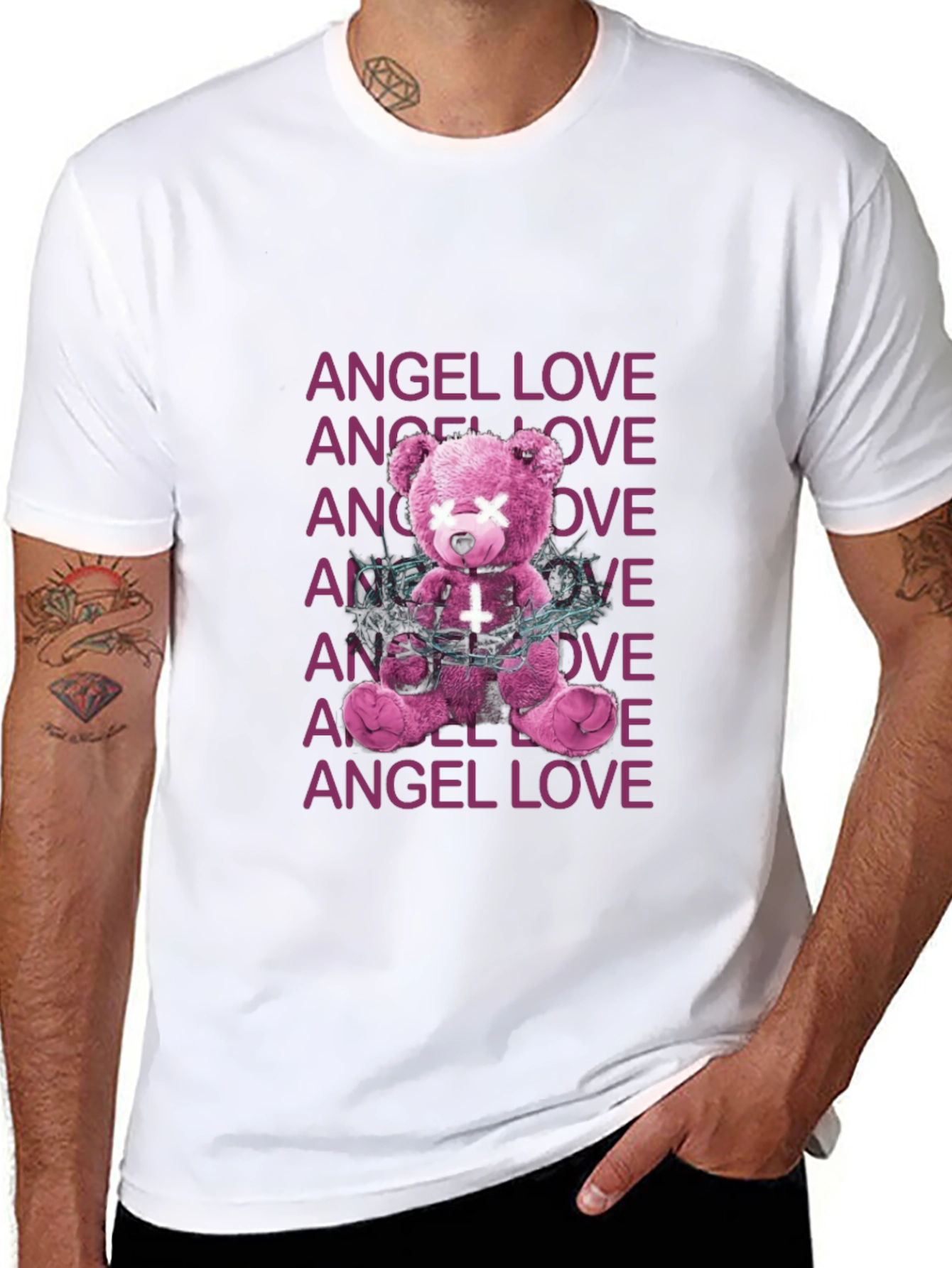 Black Angel Love Graphic Tee - Edgy Teddy Bear Design view 8