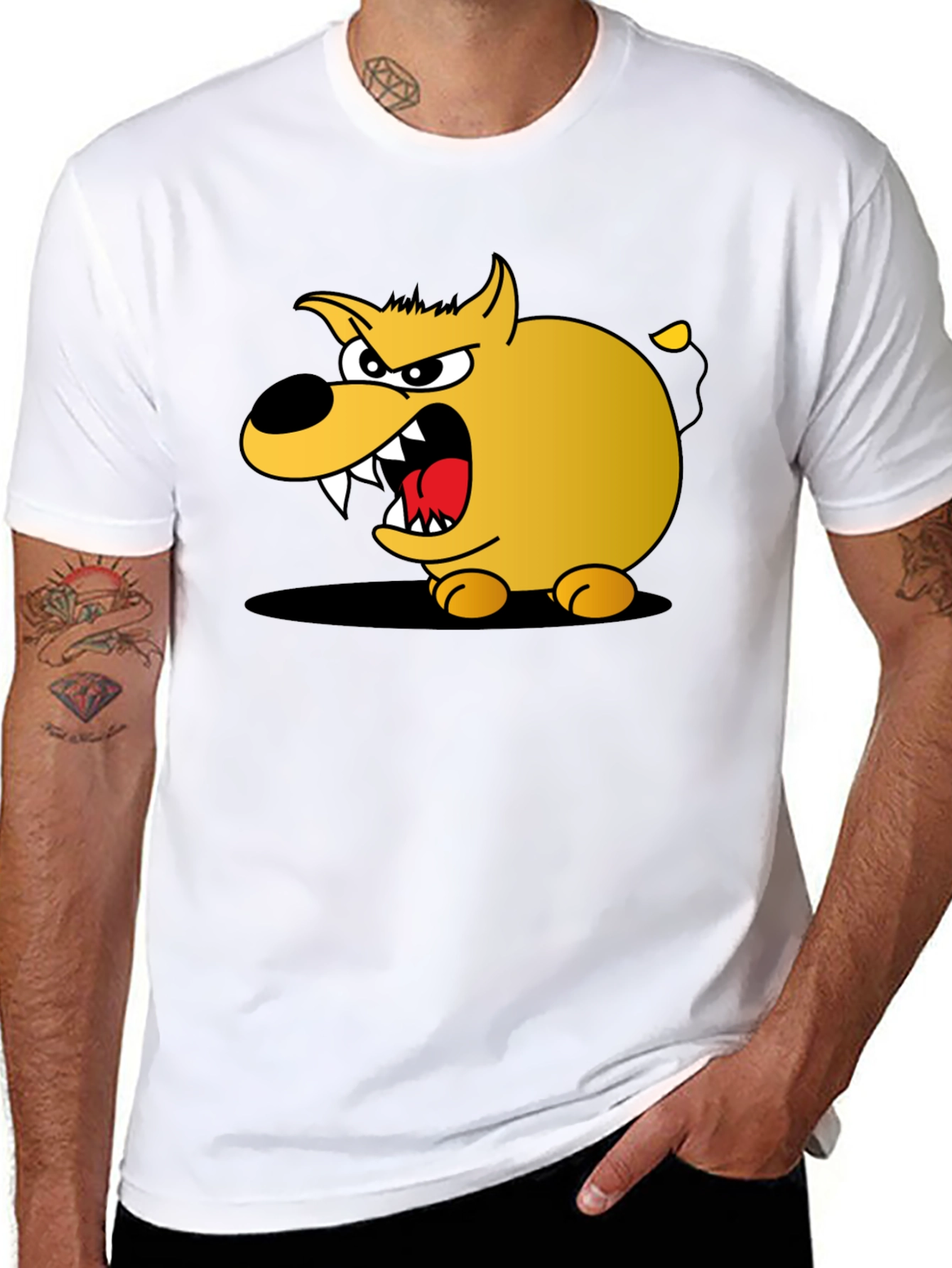 Black Cartoon Dog Graphic T-Shirt - Black Cotton Tee view 8