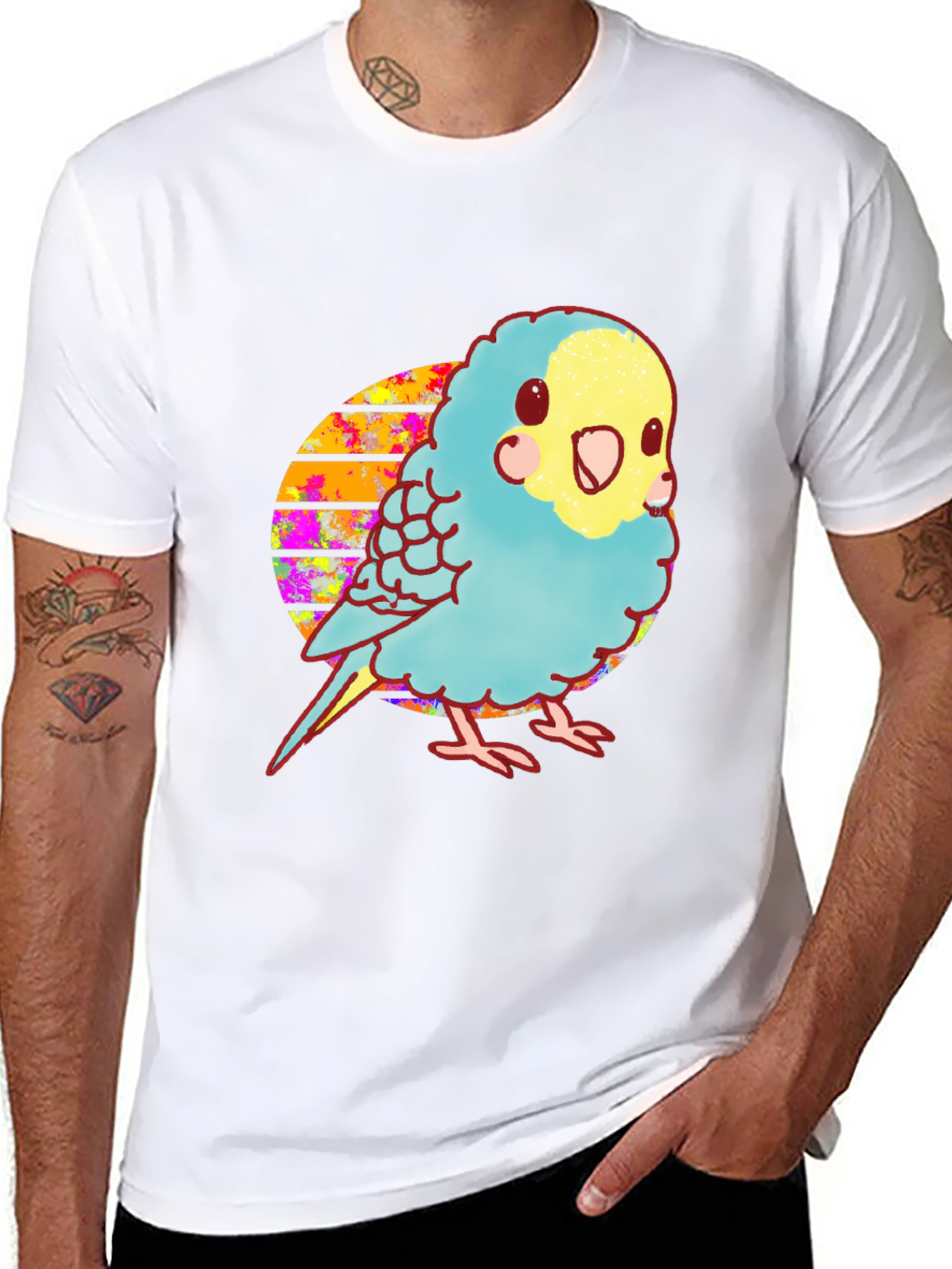 Black Parakeet Graphic Tee - Cute Bird Design view 8