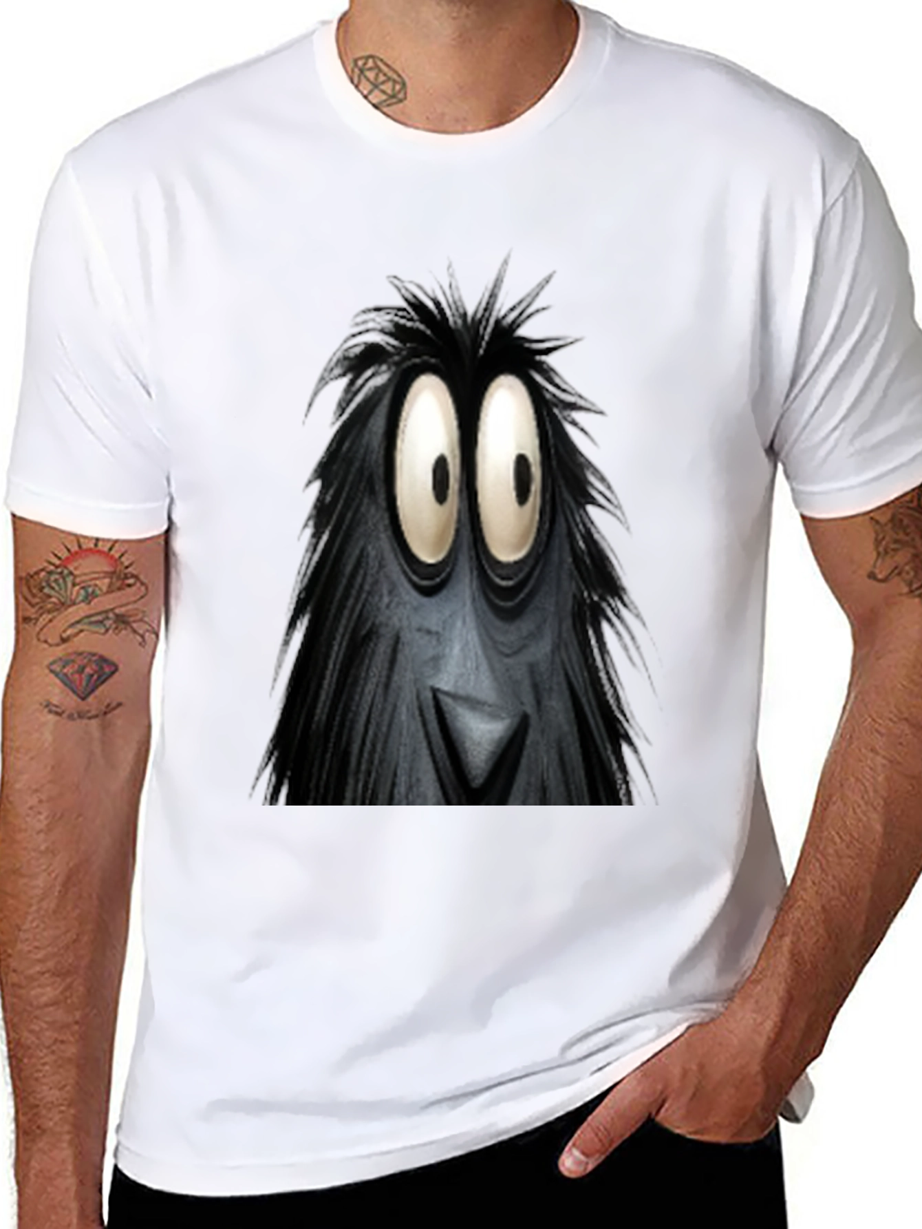 Black Fun Cartoon Monster Face Graphic Black T-Shirt view 8