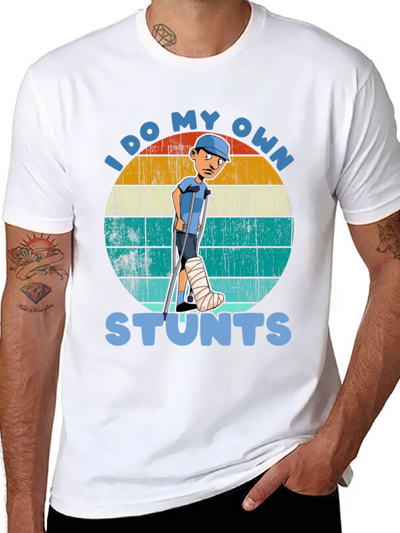 Black I Do My Own Stunts T-Shirt - Funny Injury Tee view 8
