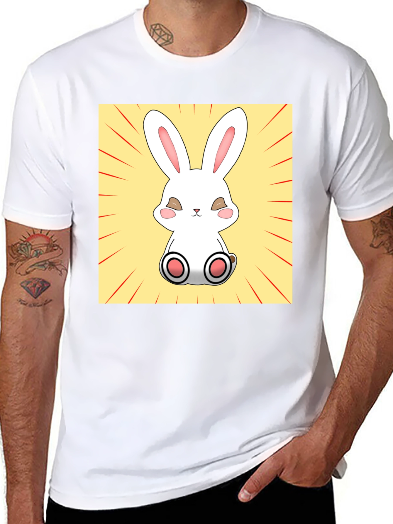Cute Bunny Graphic Tee - Black Cotton T-Shirt - 8