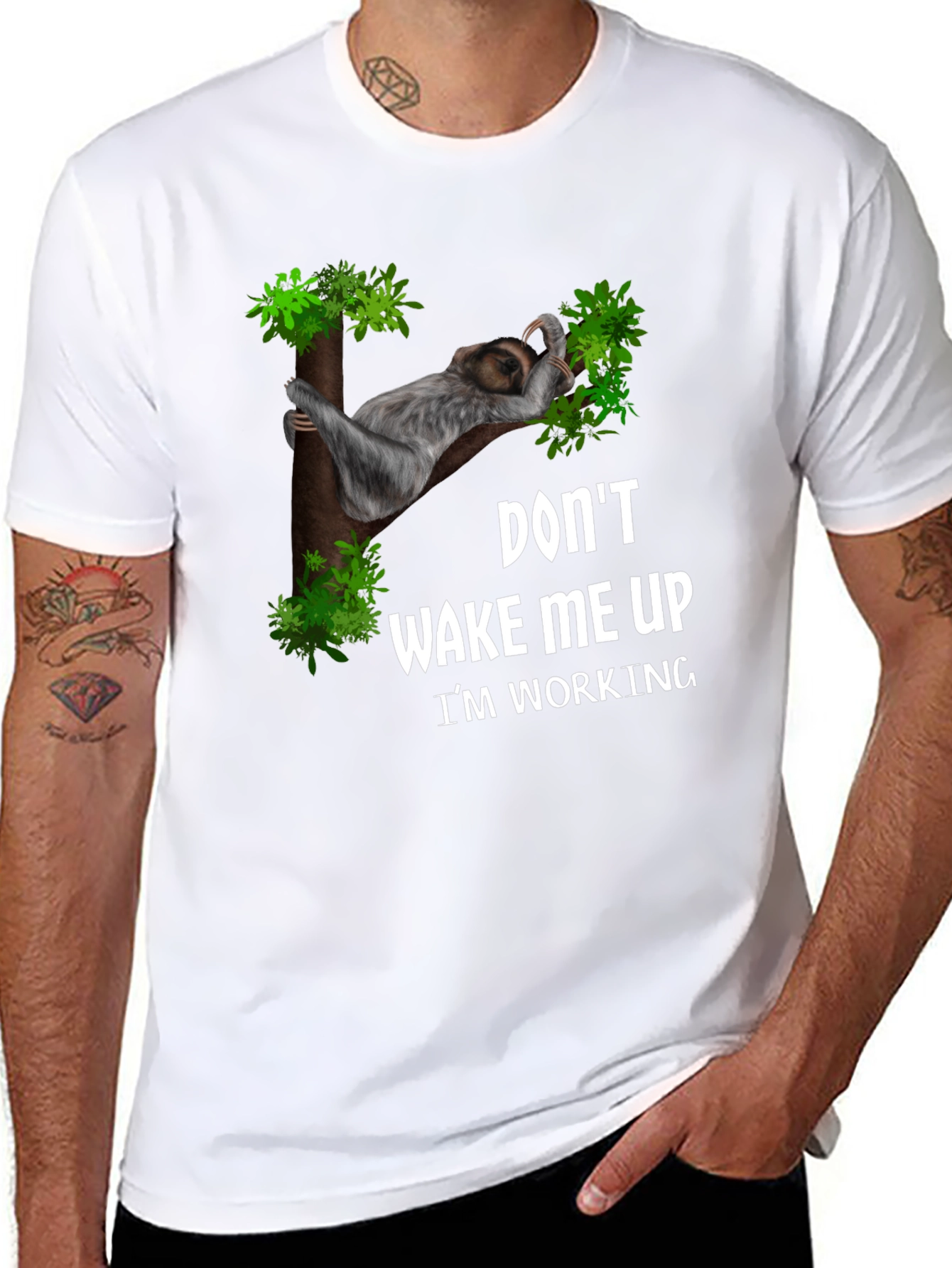 Black Funny Sloth Working T-Shirt: Don't Wake Me Up view 8