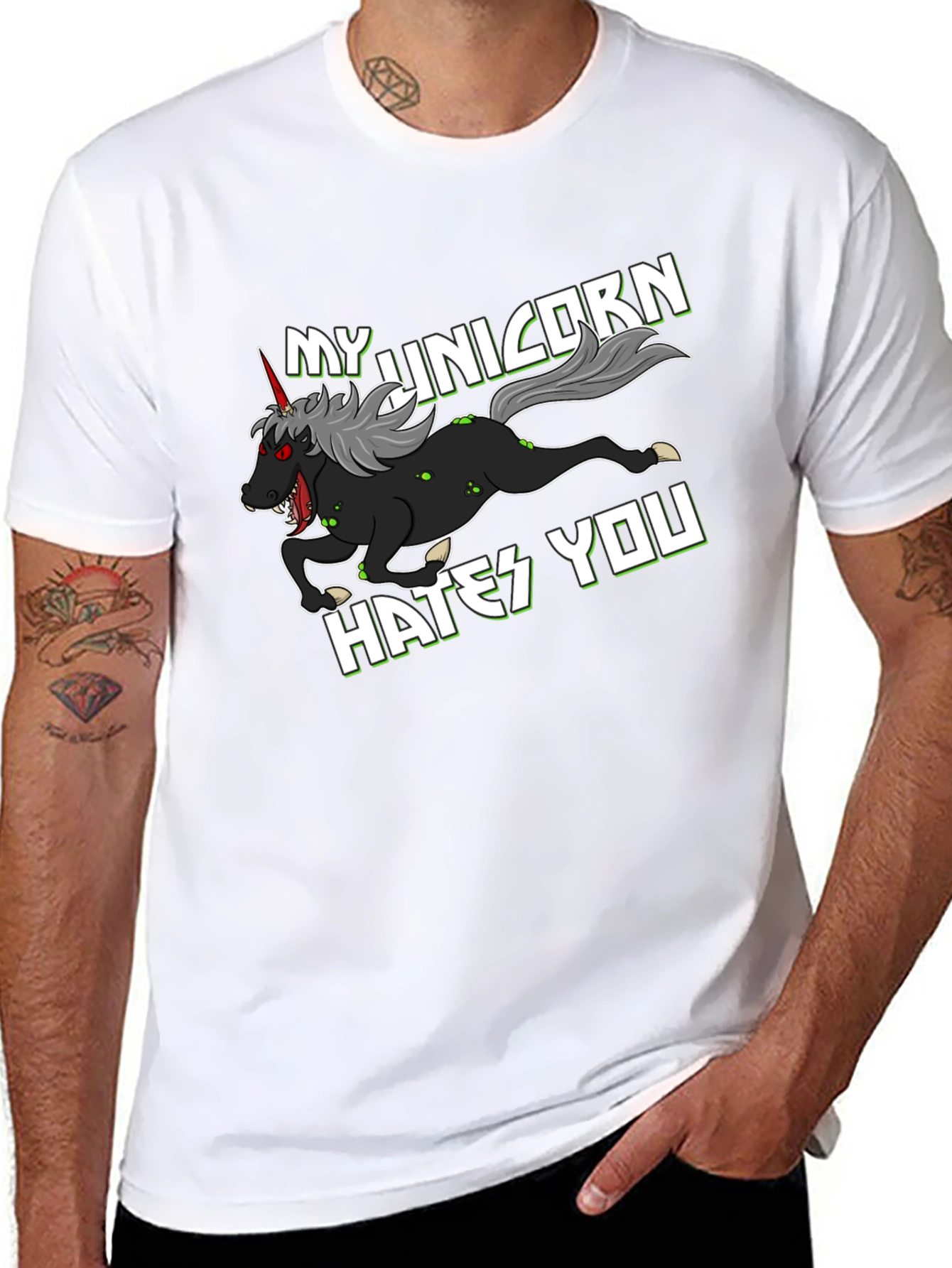 Black My Unicorn Hates You T-Shirt view 8