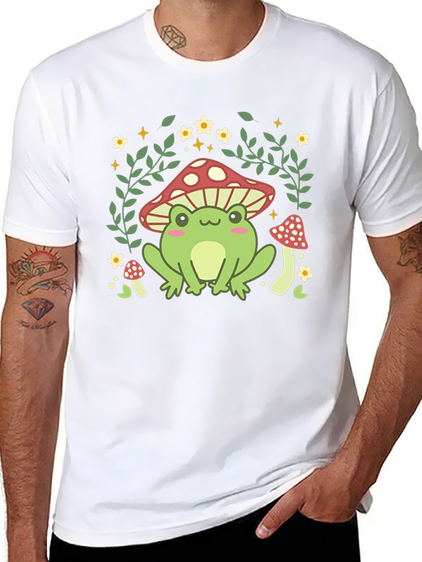 Mushroom Frog Graphic Tee - Cute Nature Design - 8