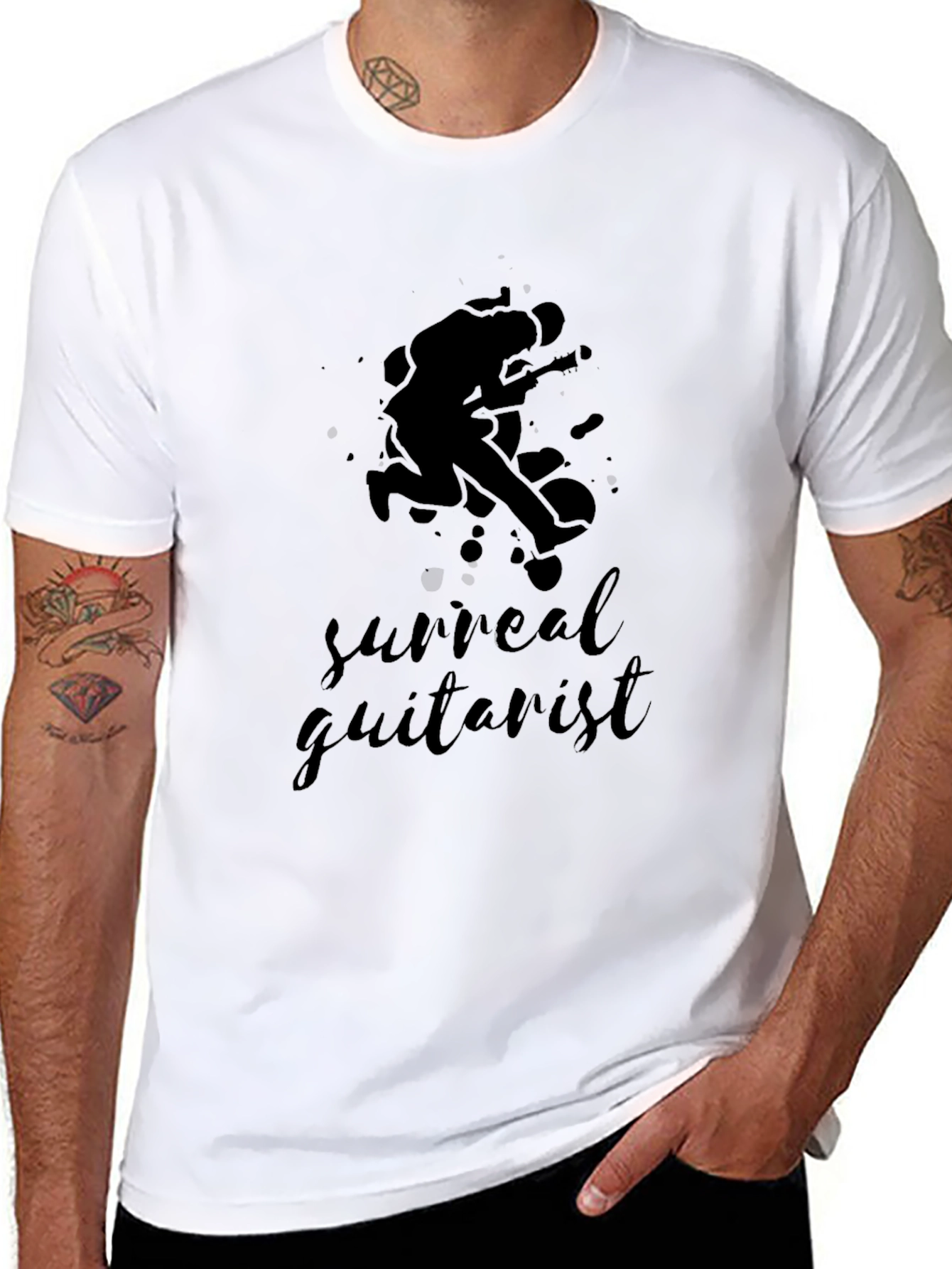 Black Surreal Guitarist Black Graphic Tee view 8