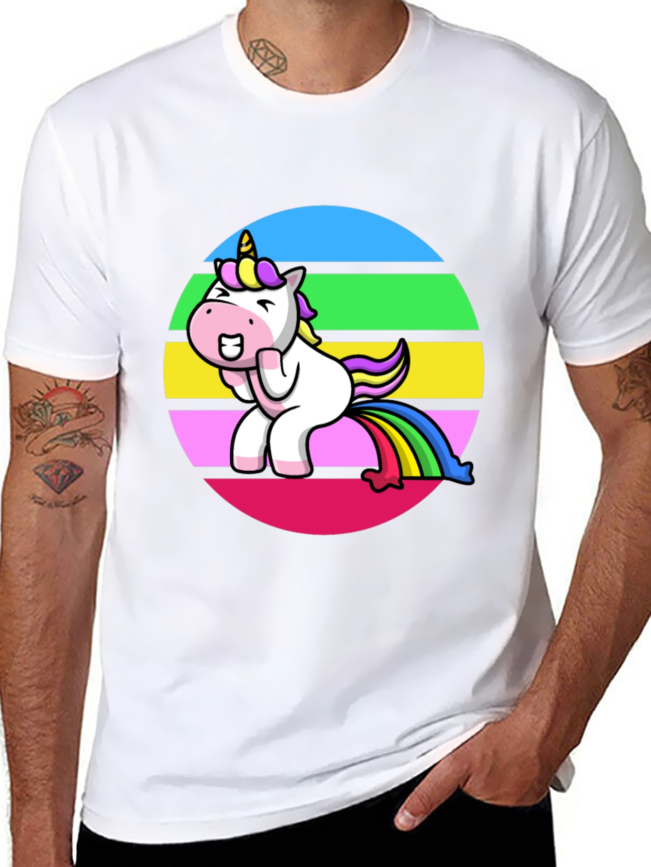 Black Unicorn Rainbow Humor Graphic Tee view 8