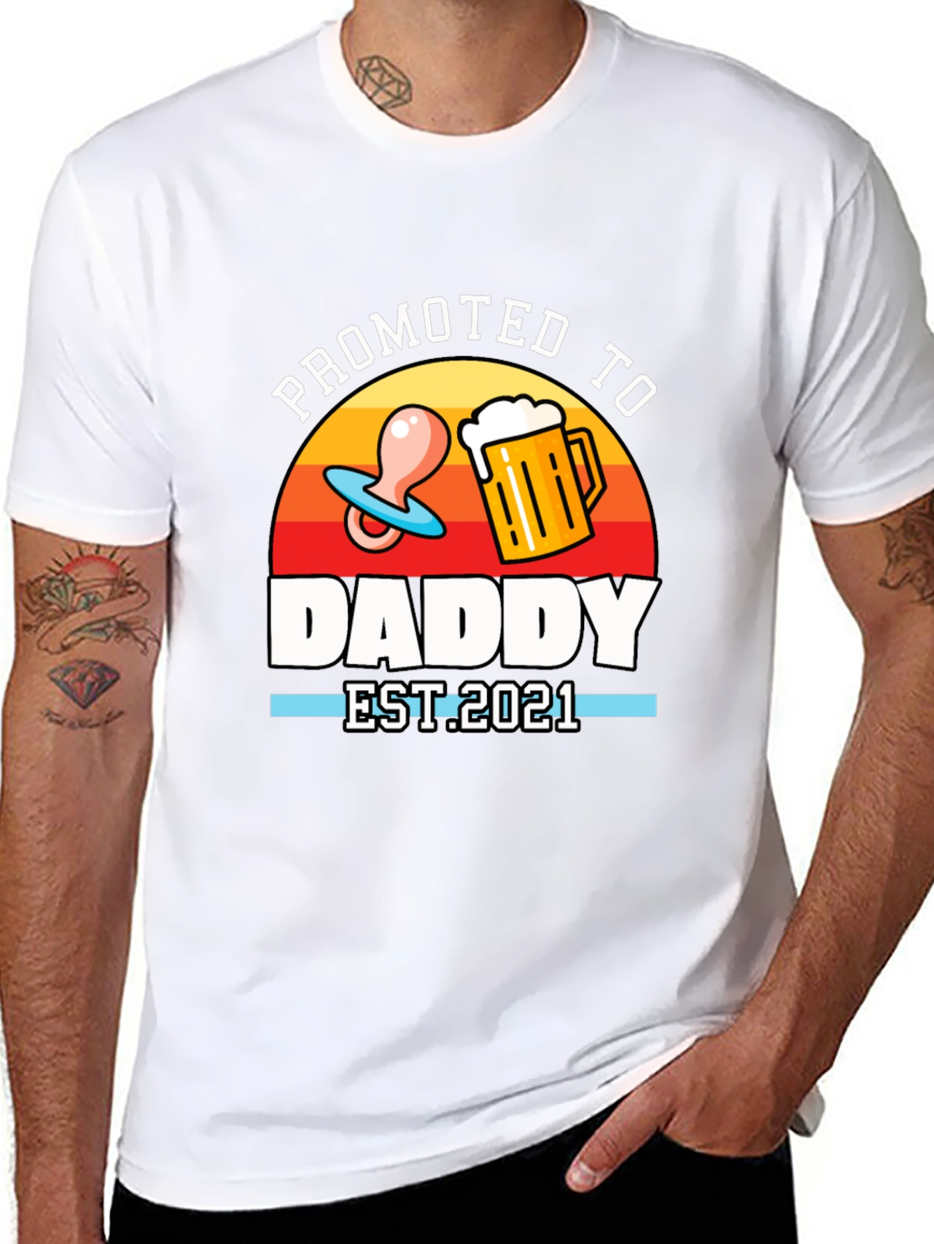 Black Promoted to Daddy EST 2021 T-Shirt view 8