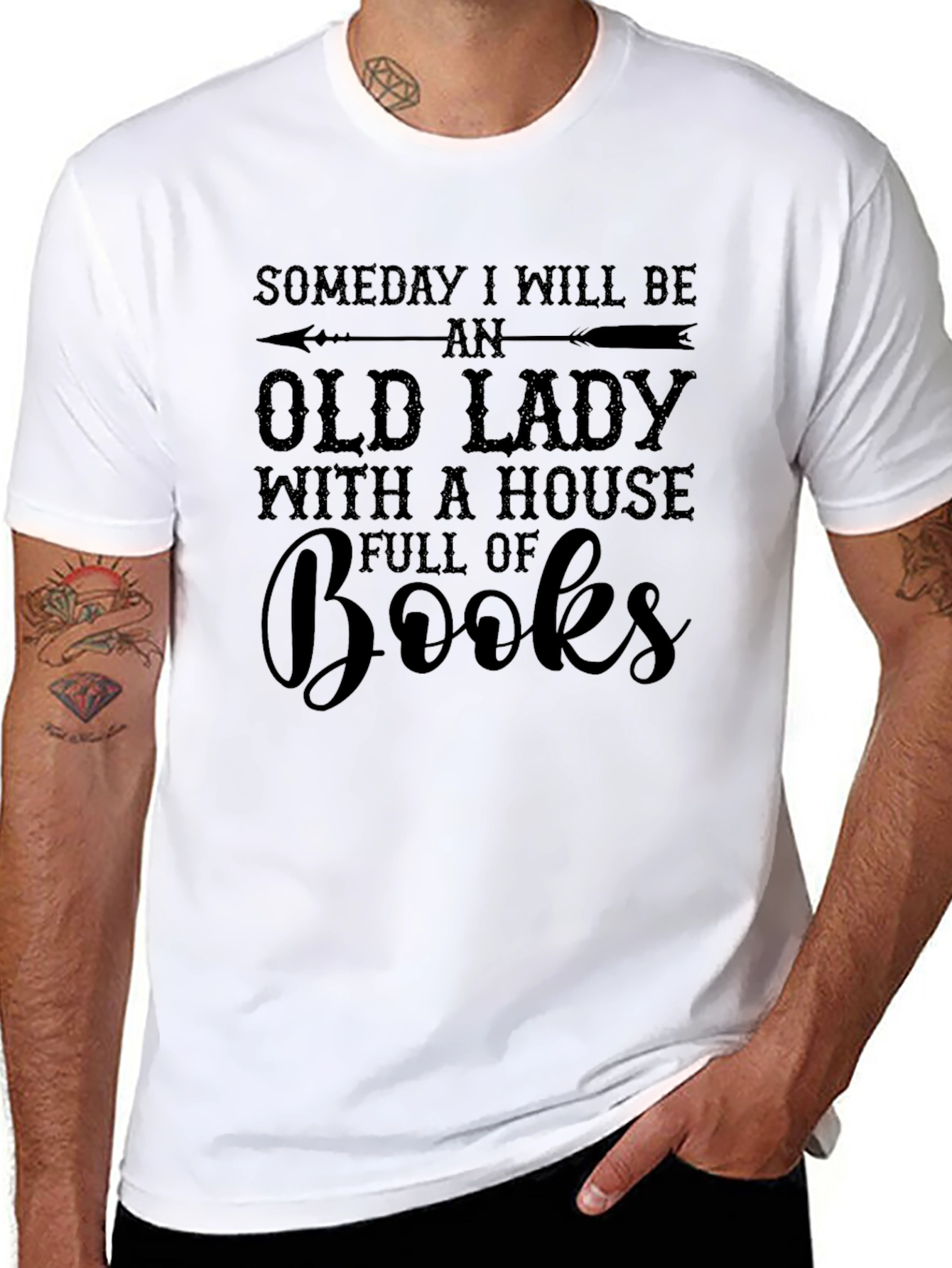 Black Someday Old Lady Books T-Shirt, Book Lover Tee view 8