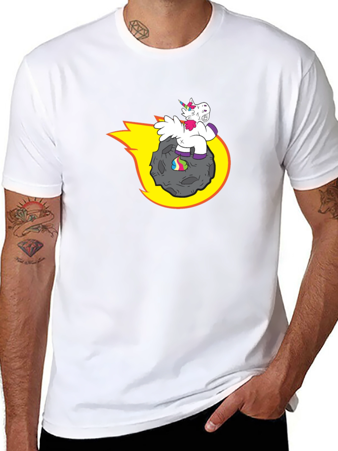 Black Unicorn Riding Asteroid T-Shirt - Funny Graphic Tee view 8