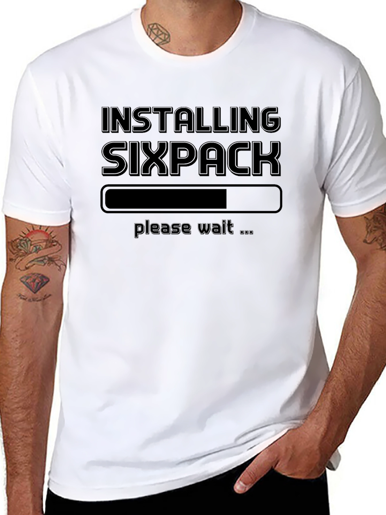 Black Installing Sixpack T-Shirt Funny Gym Tee view 8