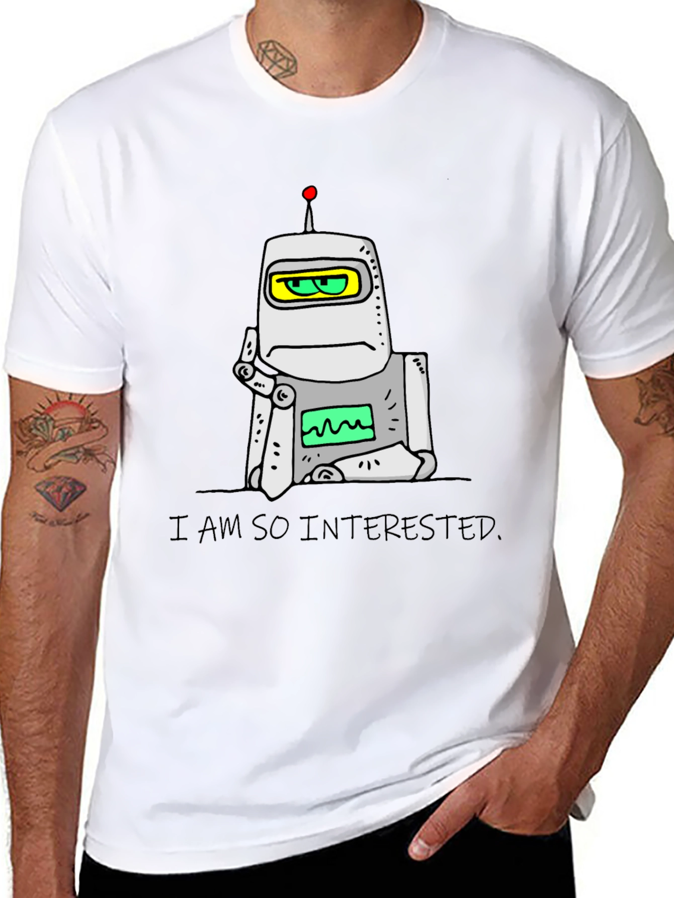 Black Interested Robot Graphic T-Shirt view 8