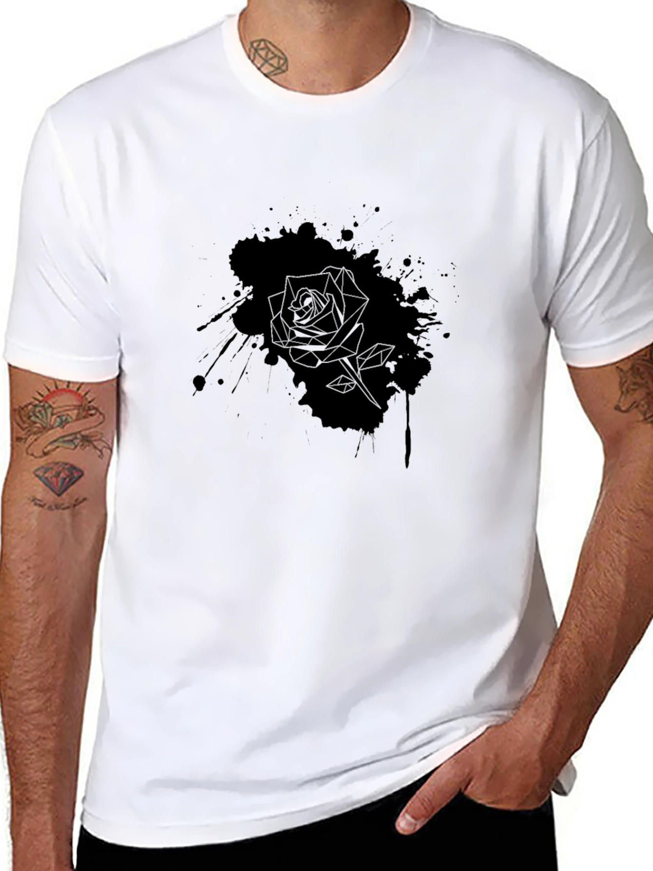 Black Men's Black Rose Graphic Tee - Stylish Casual Wear view 8