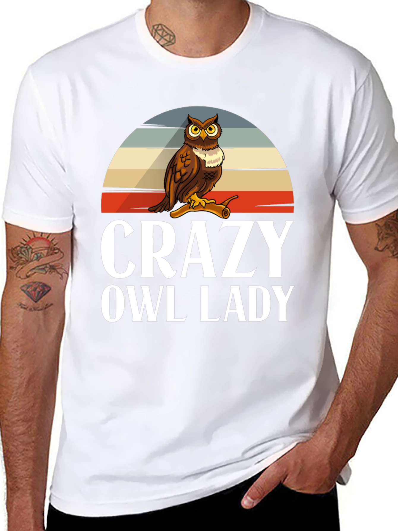 Black Crazy Owl Lady Graphic T-Shirt view 8