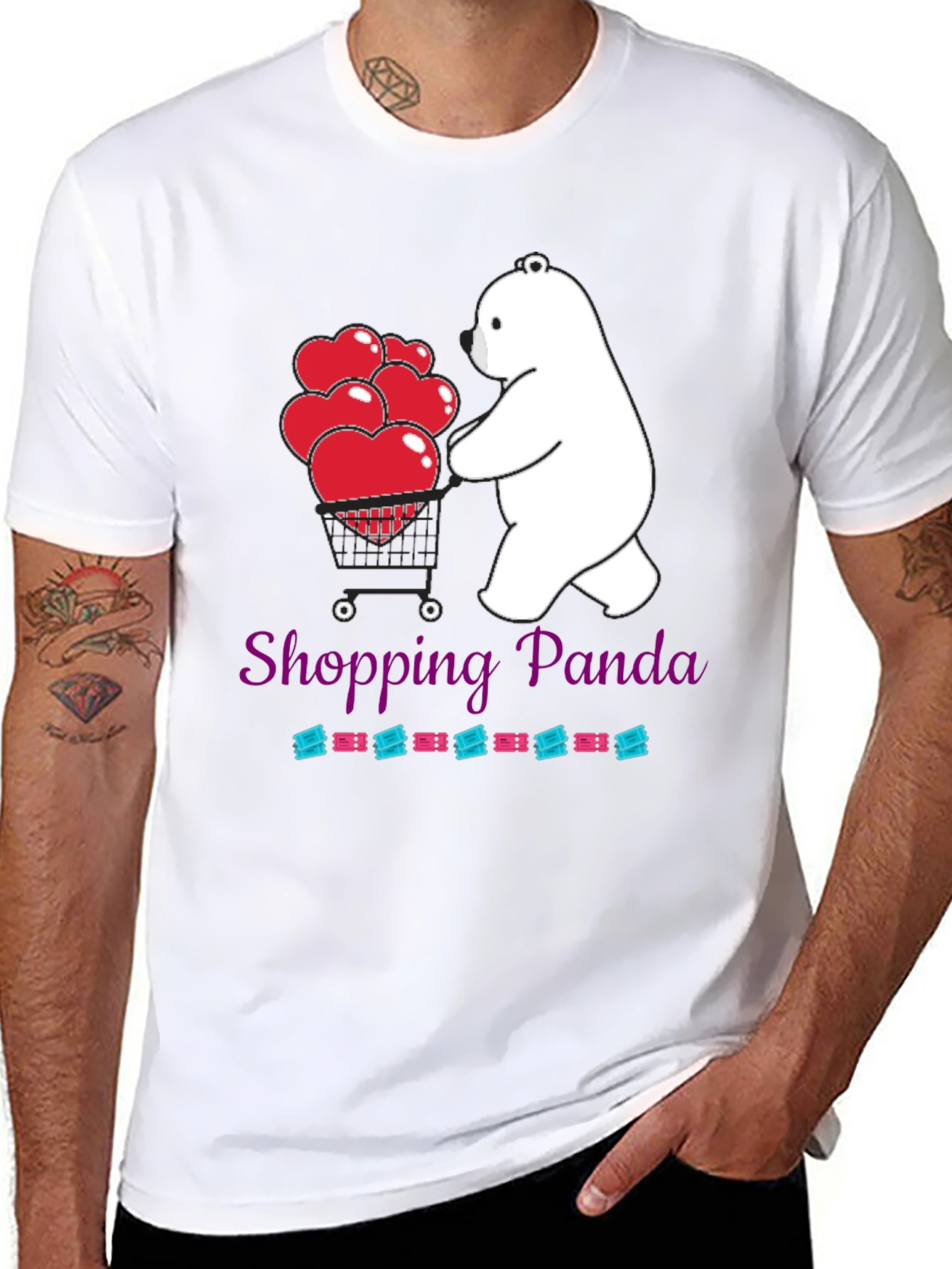 Black Shopping Panda Graphic Tee - Cute Heart Design view 8