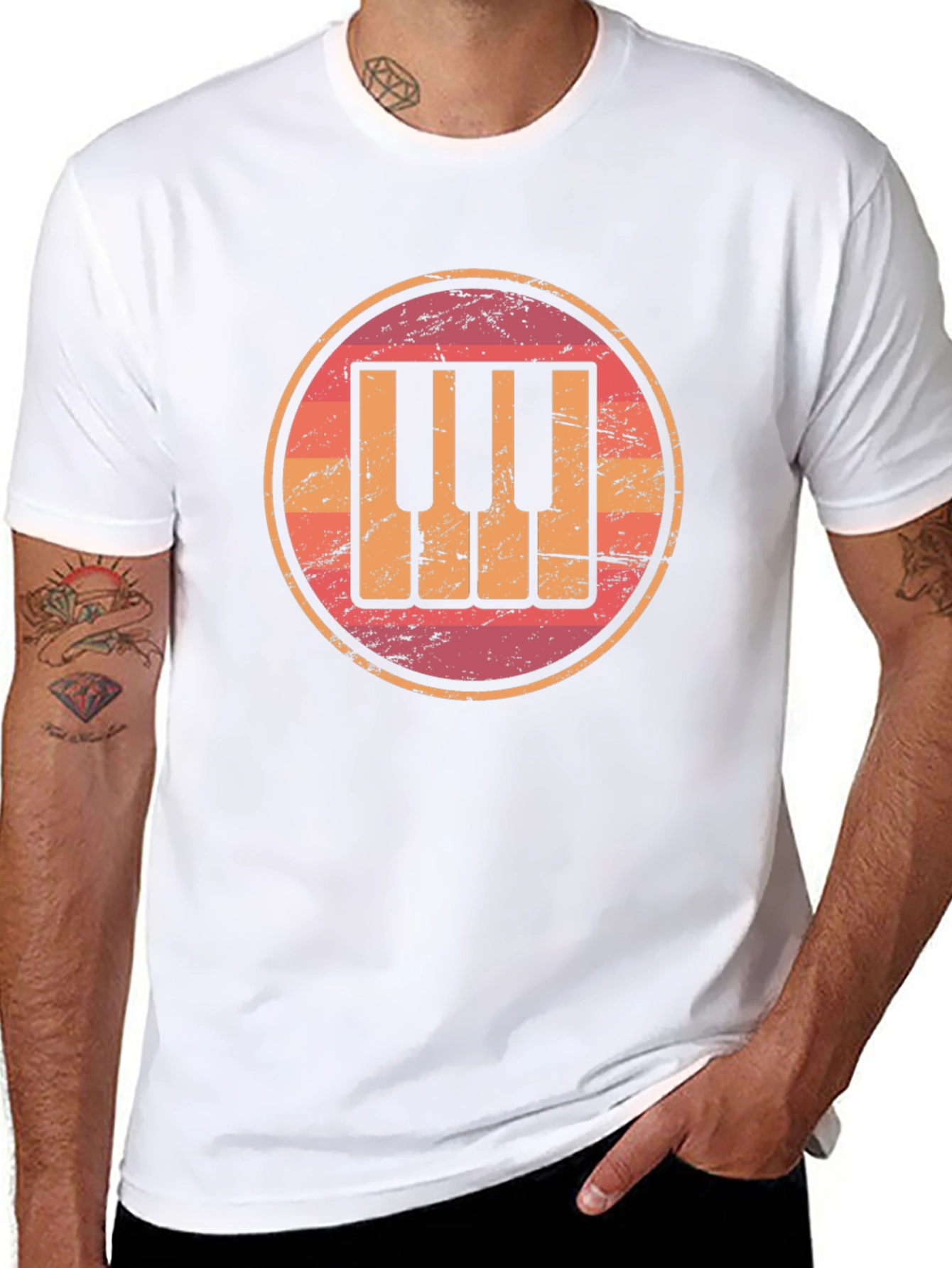 Black Retro Piano Keys Graphic Tee - Vintage Music Lover Shirt view 8