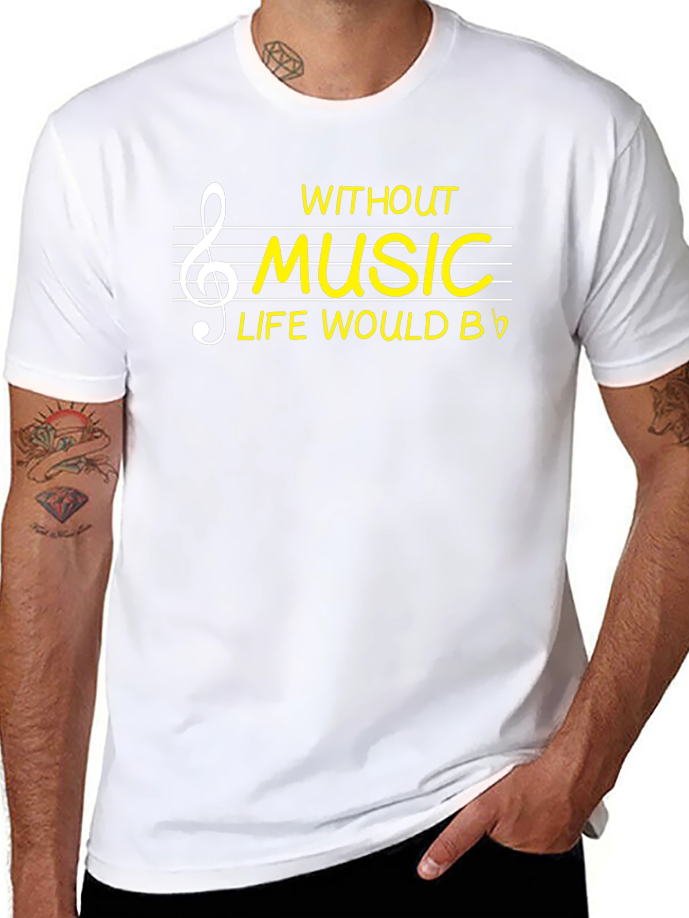 Black Music Lover T-Shirt - Without Music Life Would B Flat view 8