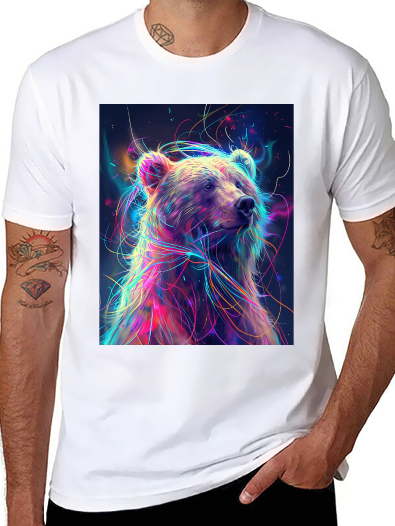 Black Colorful Bear Graphic Print Black T-Shirt view 8