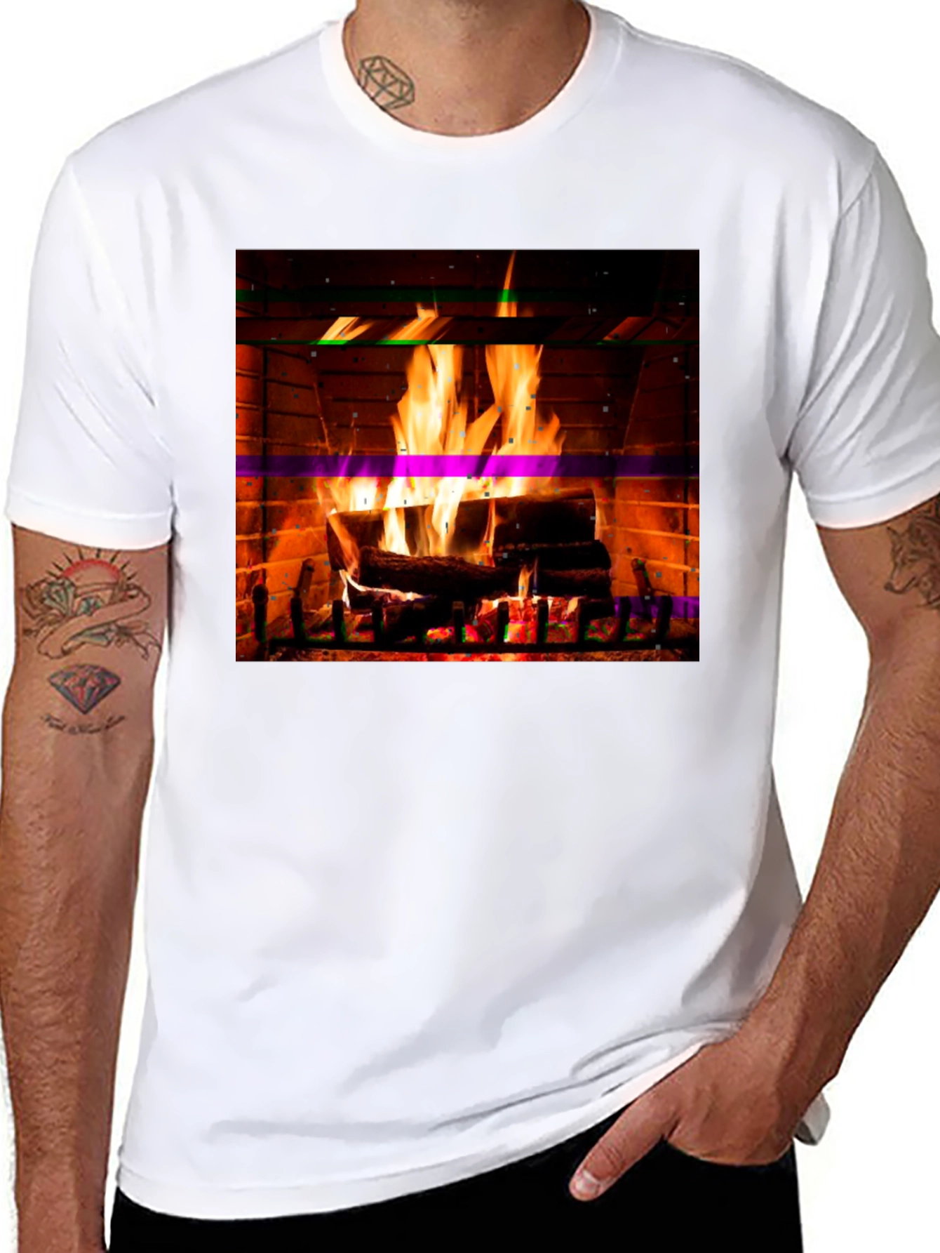 Black Cozy Fireplace Graphic T-Shirt view 8
