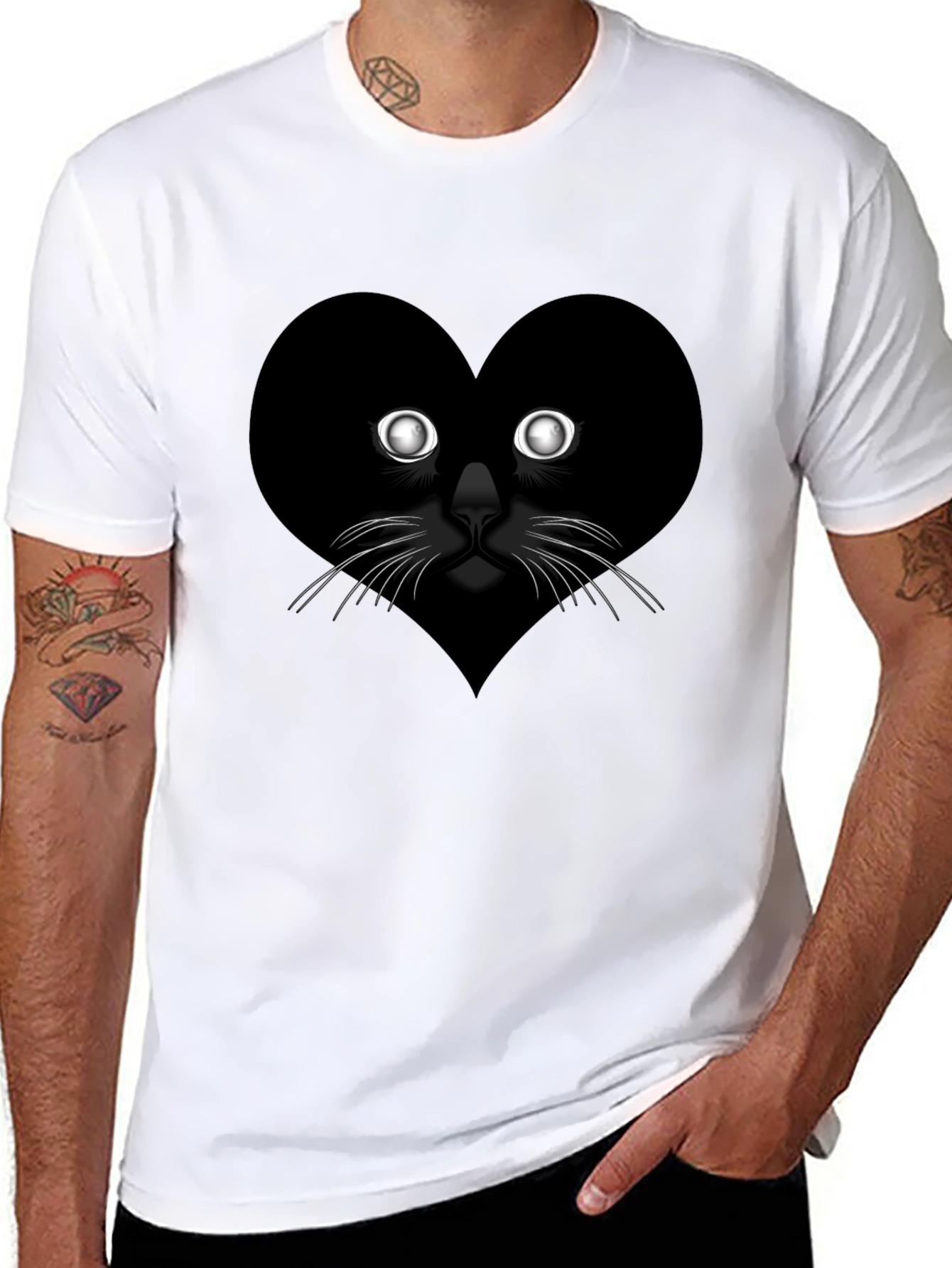 Black Heart Cat Graphic Tee - Black Casual T-Shirt view 8