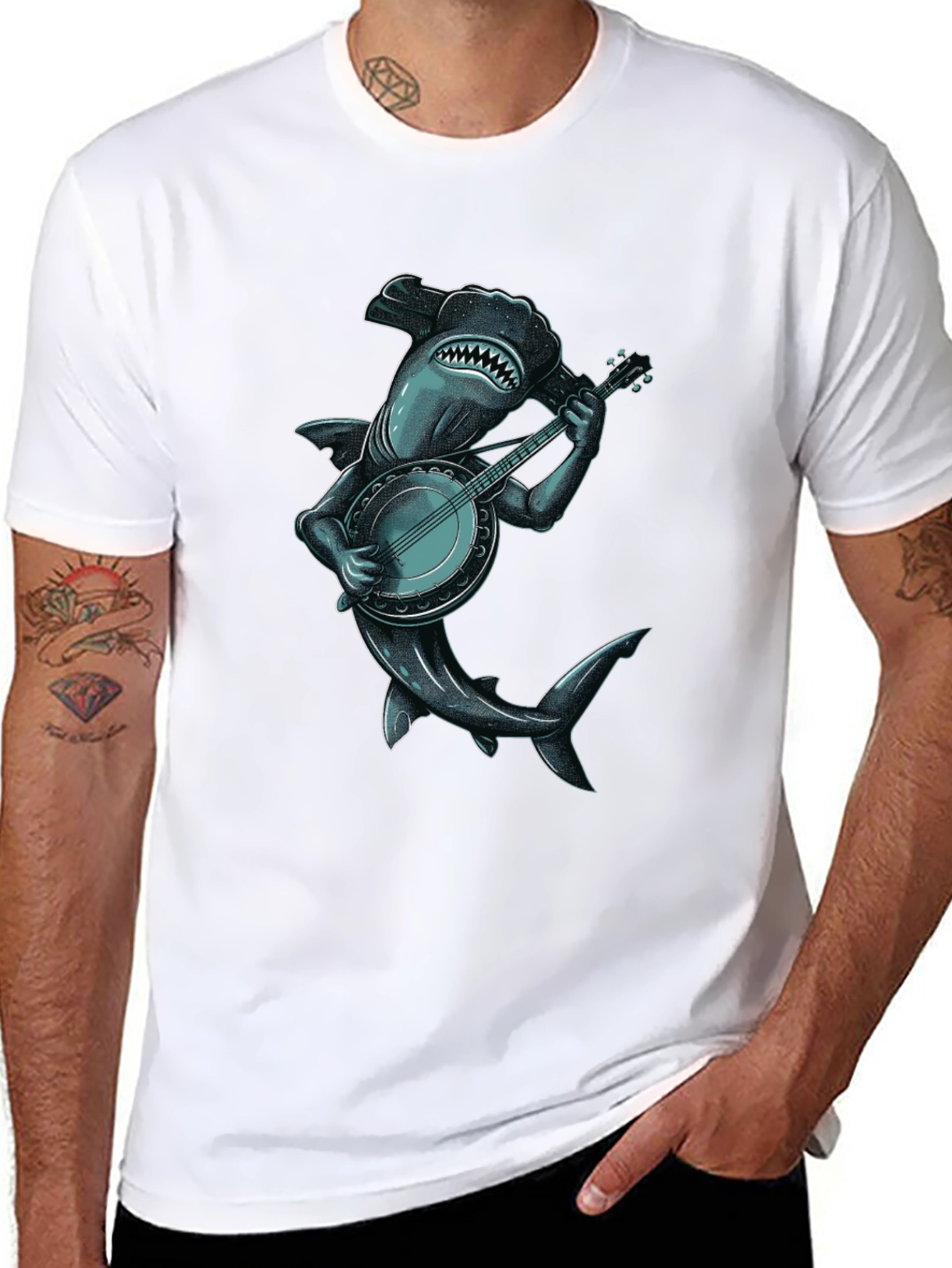 Black Shark Banjo Player Graphic Tee view 8