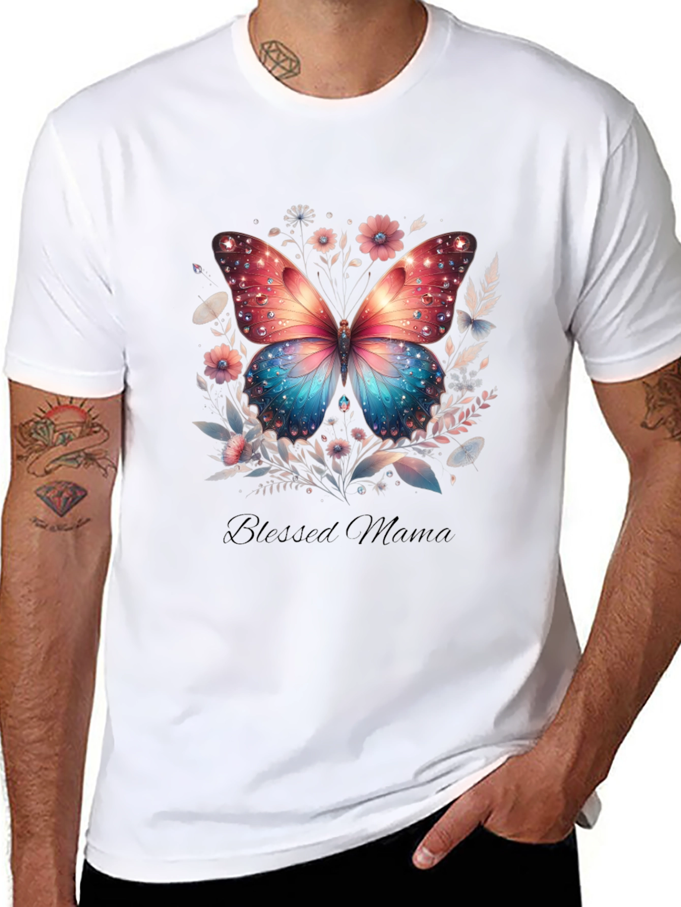 Black Blessed Mama Butterfly Graphic Tee view 8