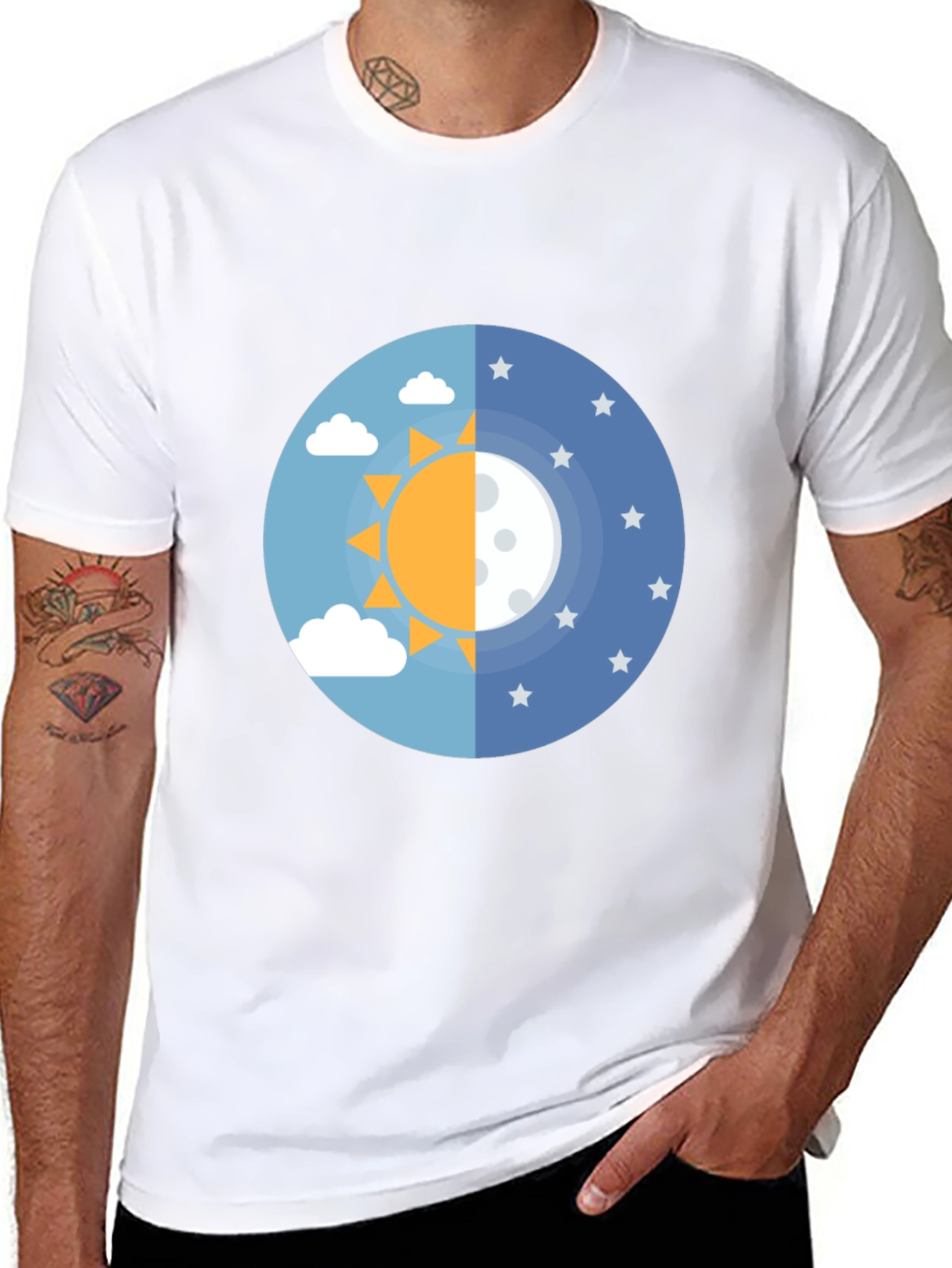 Black Day and Night Graphic Tee - Black Cotton Blend view 8