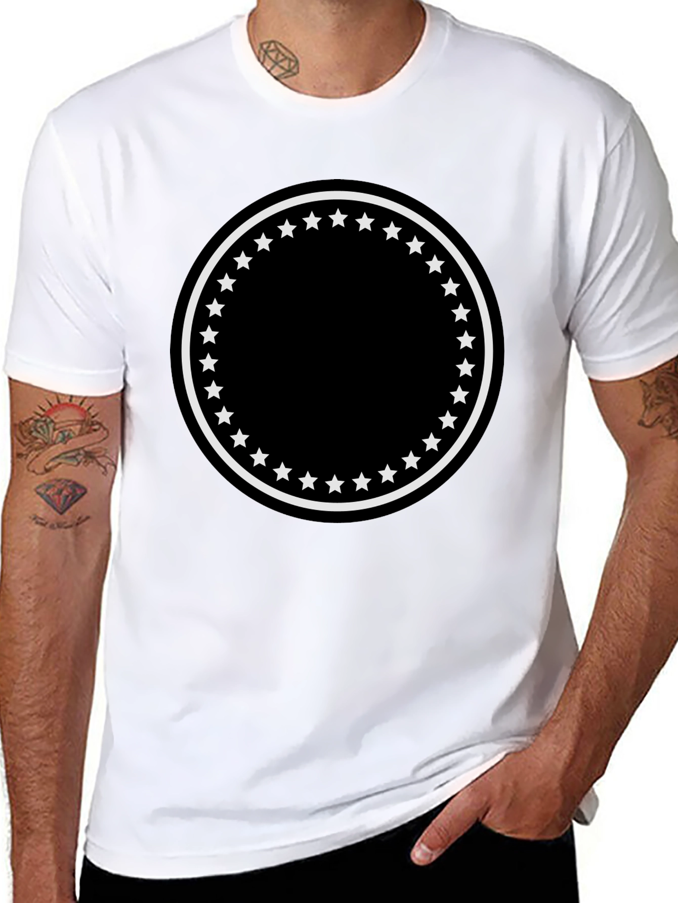 Black Men's Black T-Shirt with Star Circle Design view 8