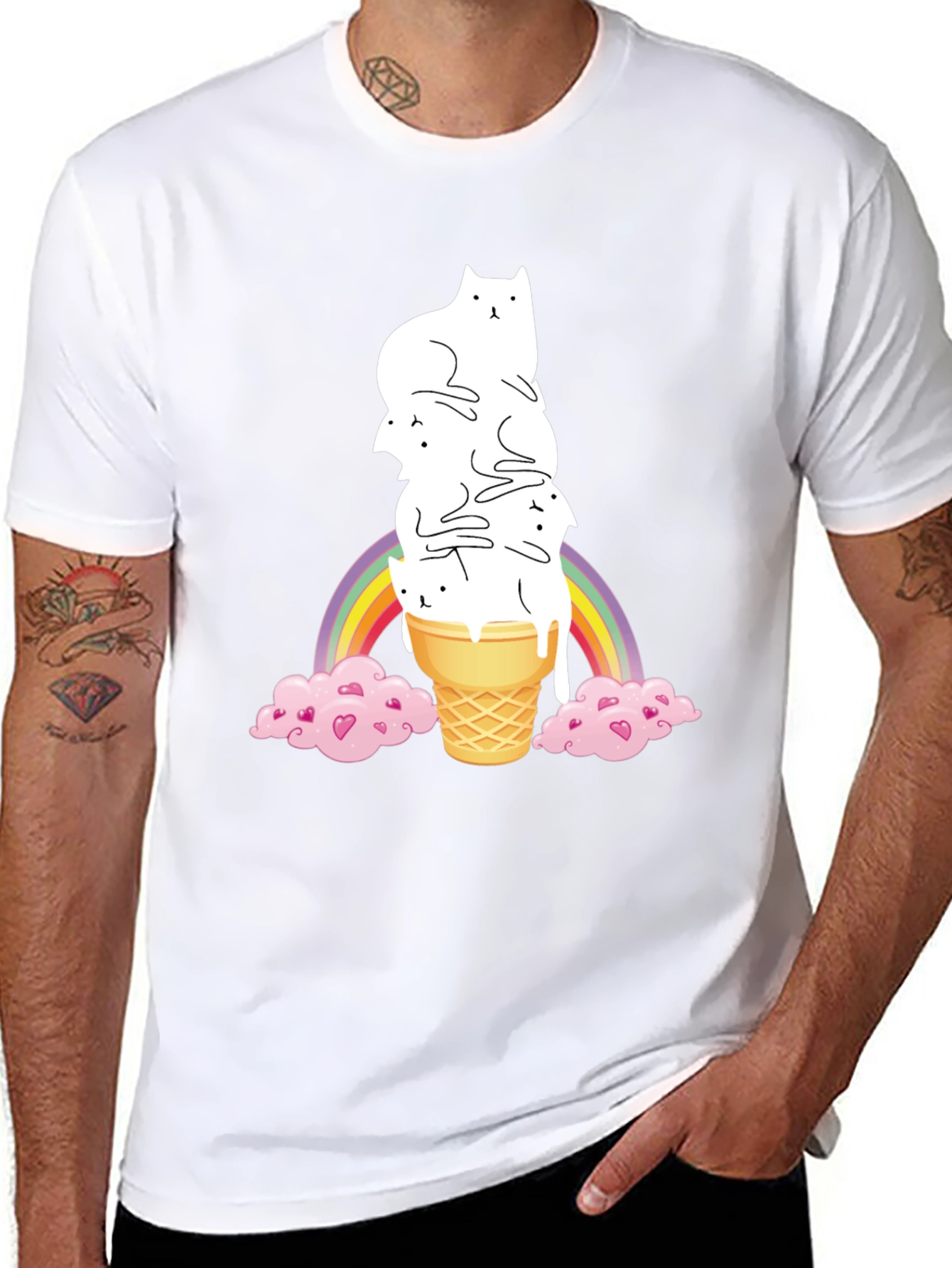 Black Cat Ice Cream Rainbow Graphic Tee view 8