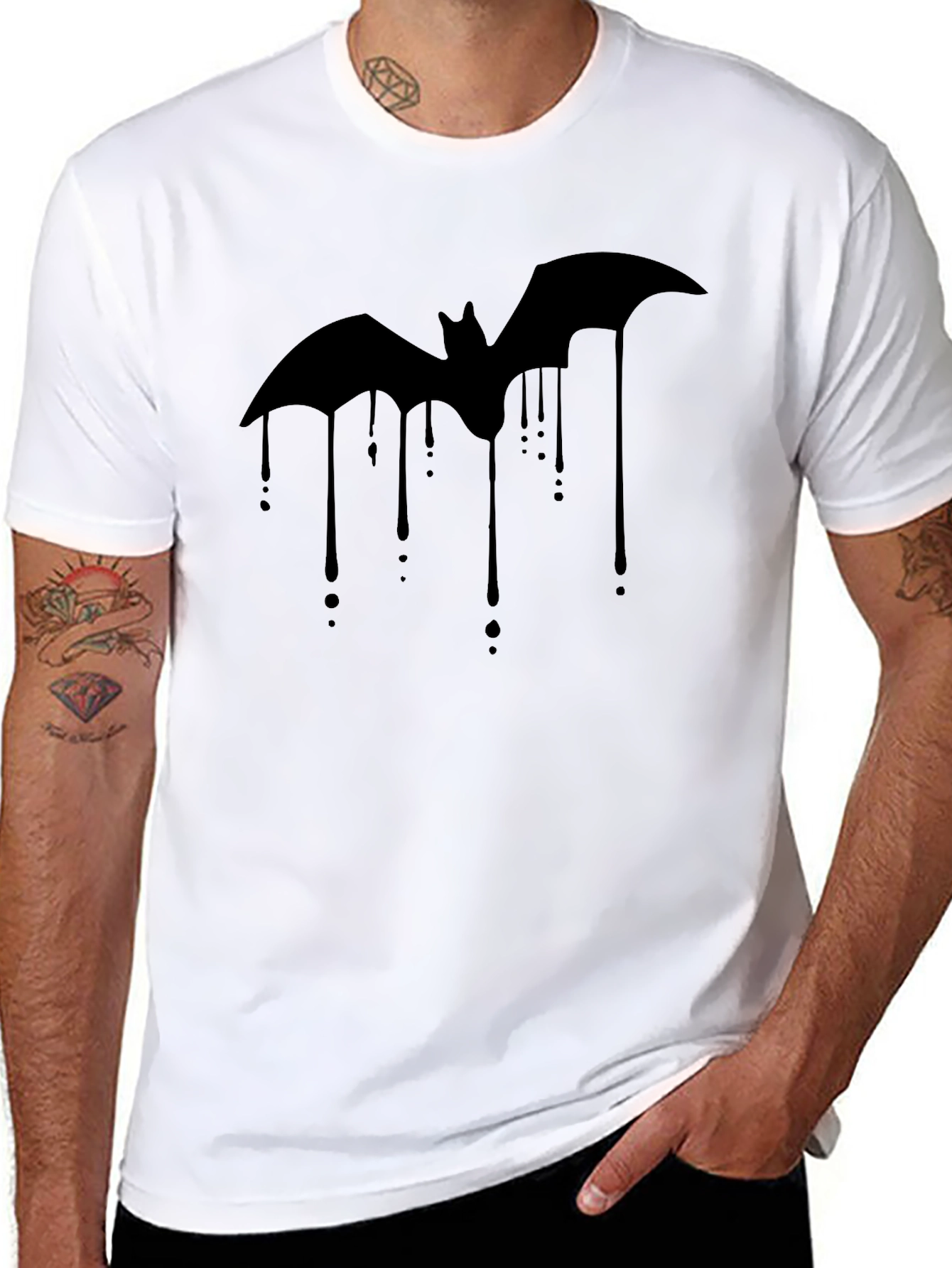 Black Bat Drip Graphic Tee - Men's Black T-Shirt view 8