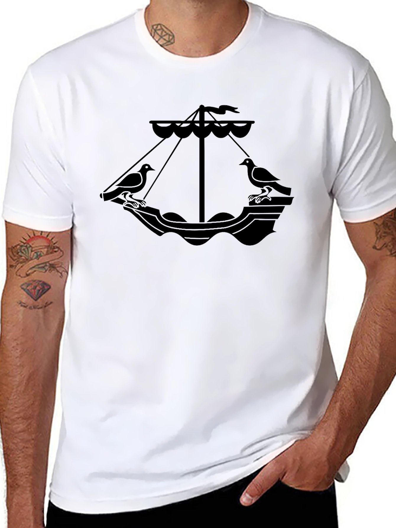 Black Black T-Shirt with Bird Boat Graphic view 8