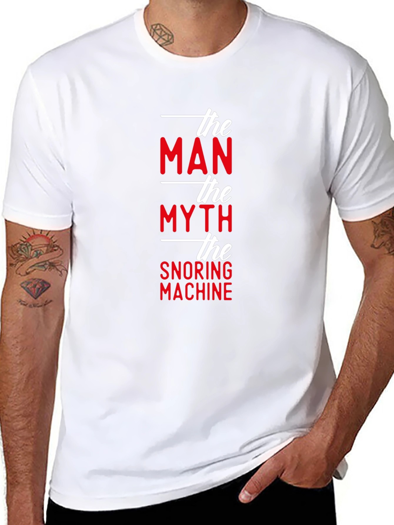 Black The Man, The Myth, The Snoring Machine Funny T-Shirt view 8