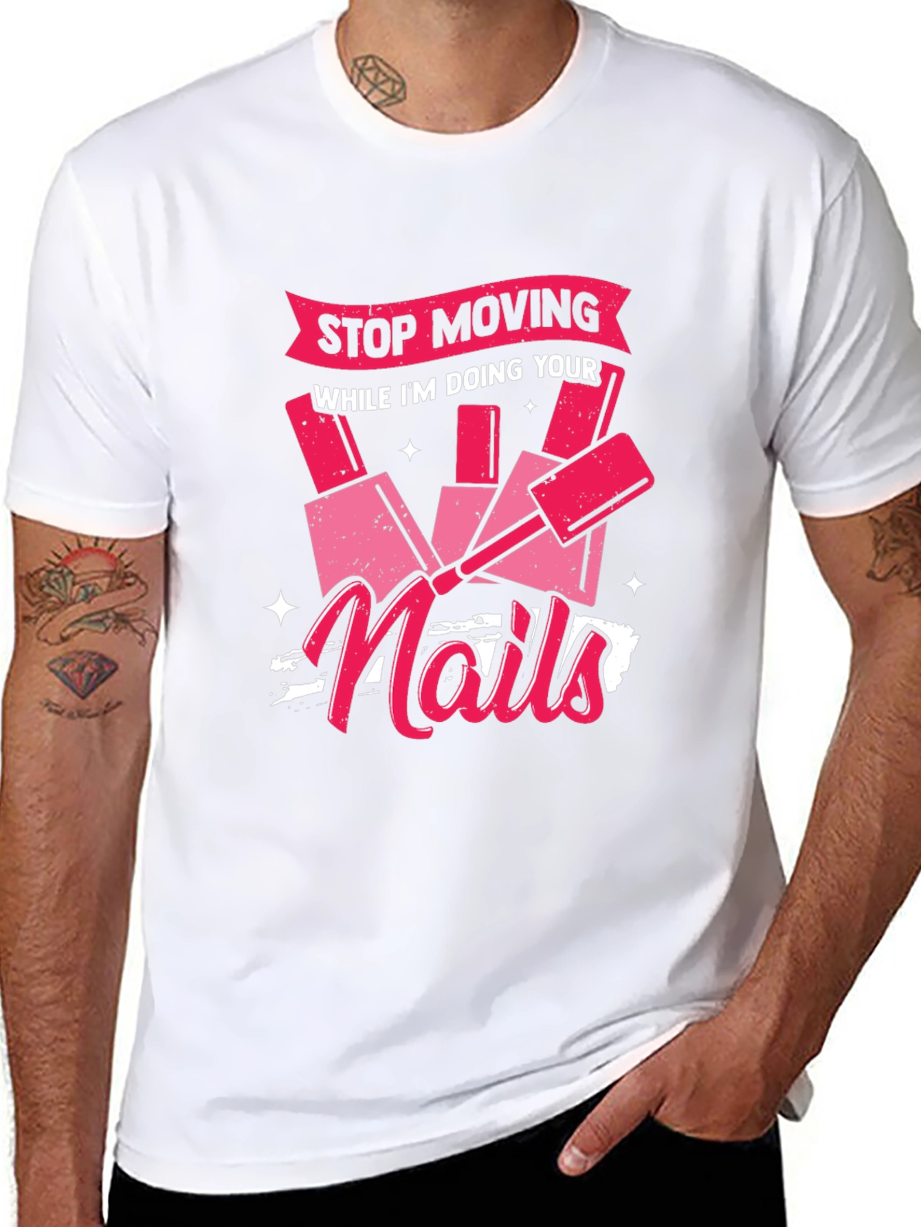 Black Funny "Stop Moving While I'm Doing Your Nails" Graphic T-Shirt view 8