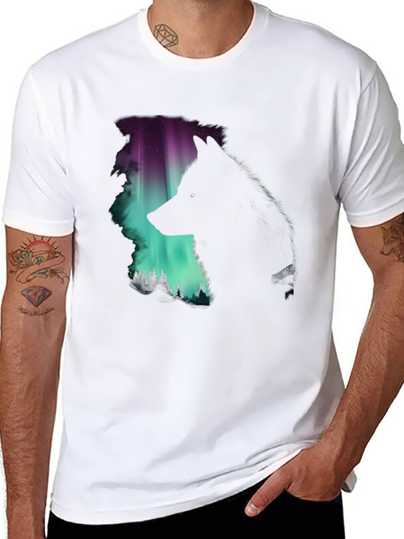 Wolf Aurora Graphic Tee - Nature's Embrace - 8