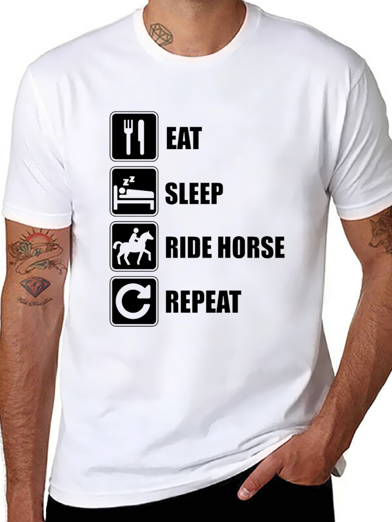 Black Eat Sleep Ride Horse Repeat Black T-Shirt view 8