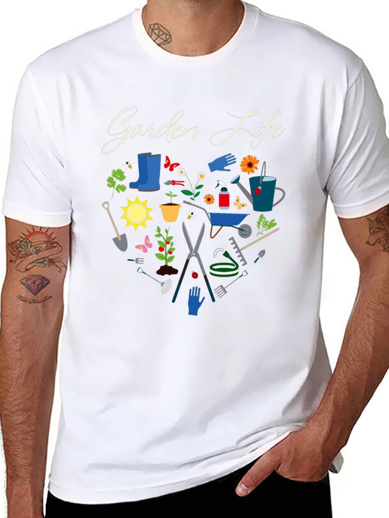 Black Garden Life Black T-Shirt: Gardening Tools Graphic Tee view 8