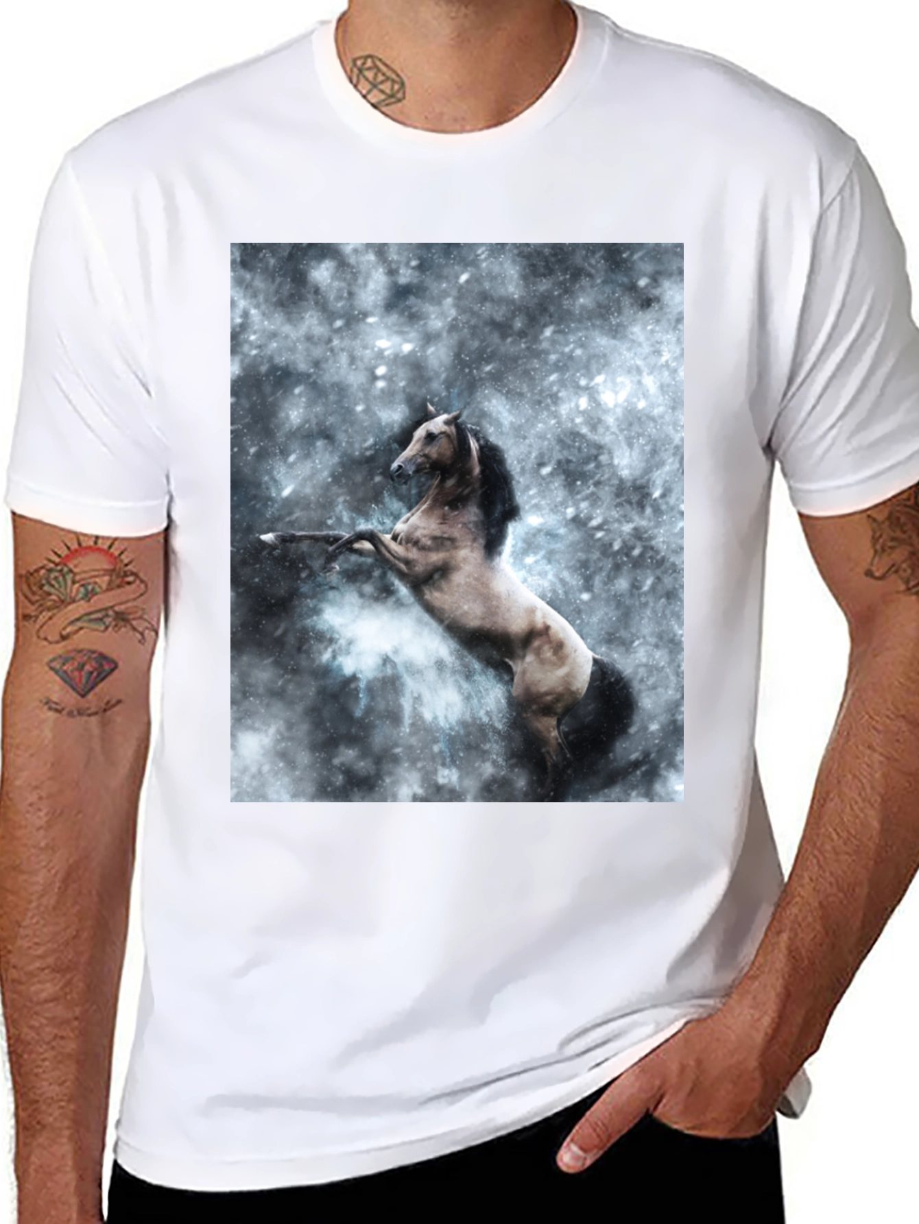 Black Black T-Shirt with Rearing Horse Print view 8
