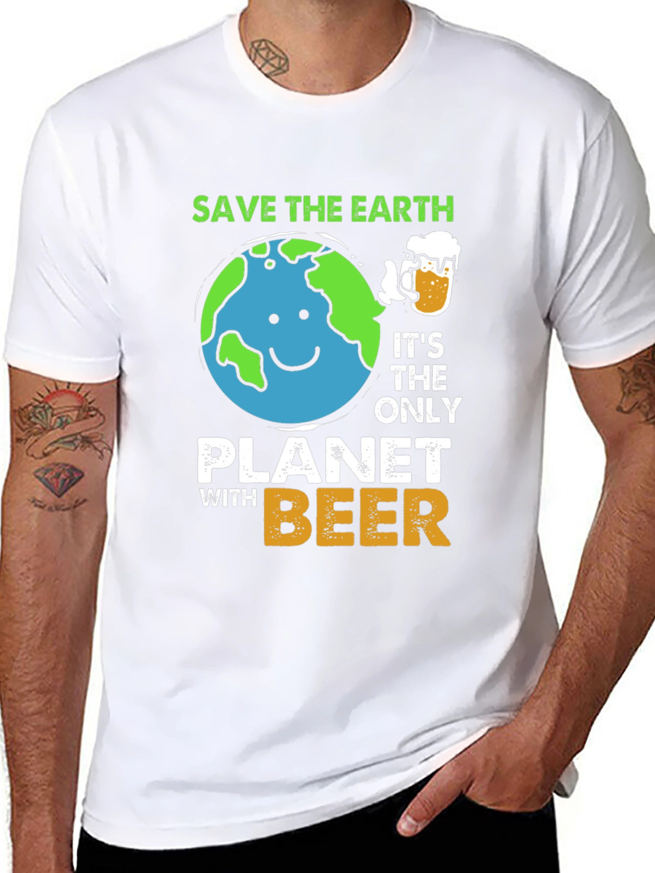 Black Save The Earth Planet Beer T-Shirt view 8