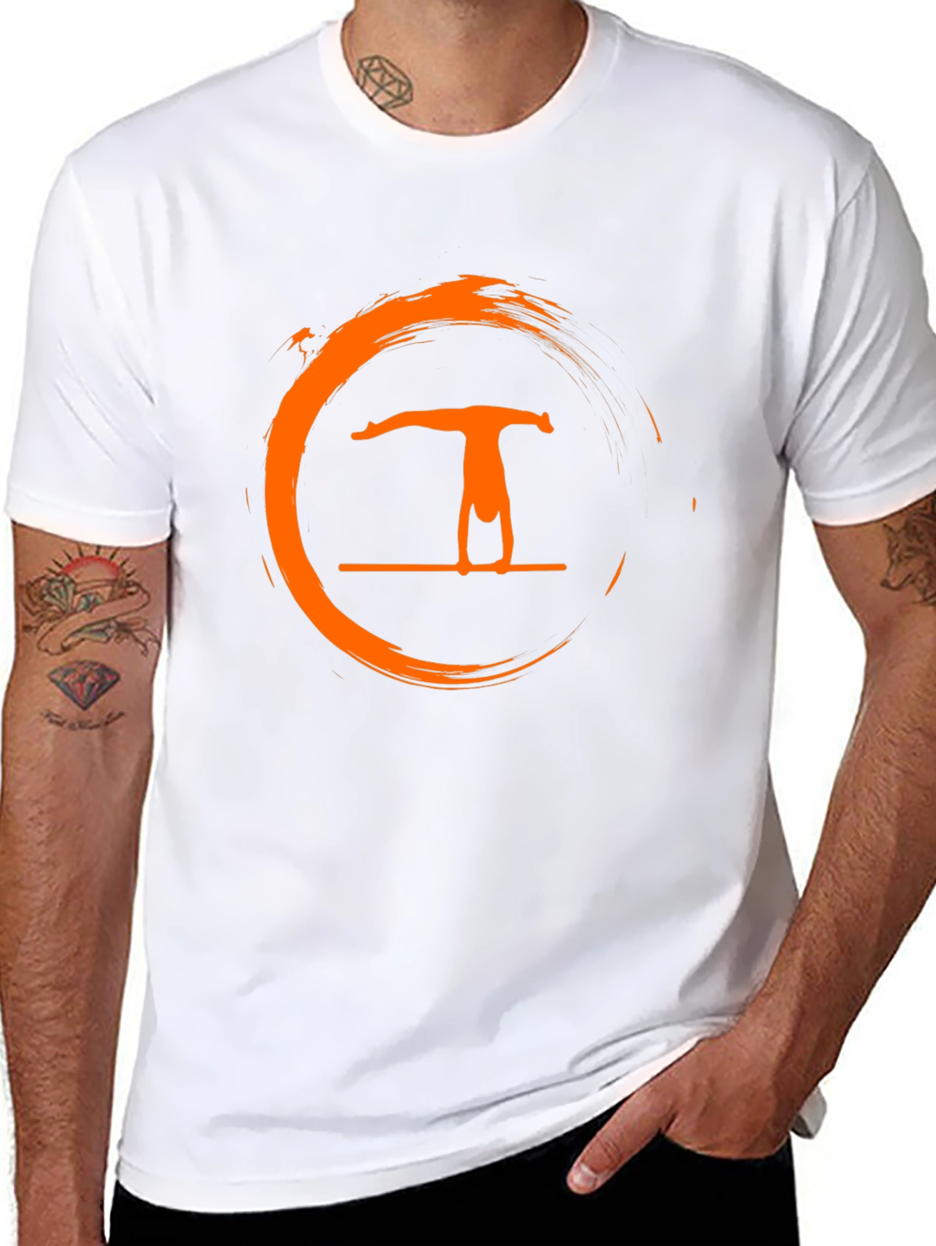 Black Black T-Shirt with Gymnastics Orange Circle Graphic view 8
