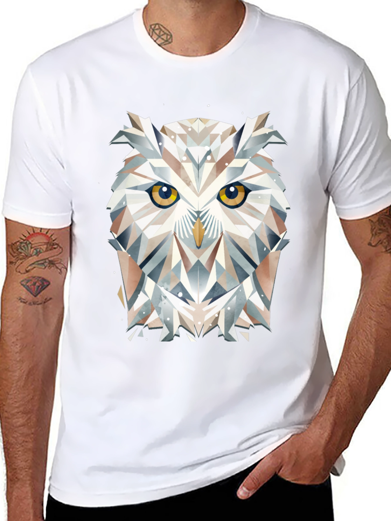 Black Geometric Owl Graphic Black T-Shirt view 8