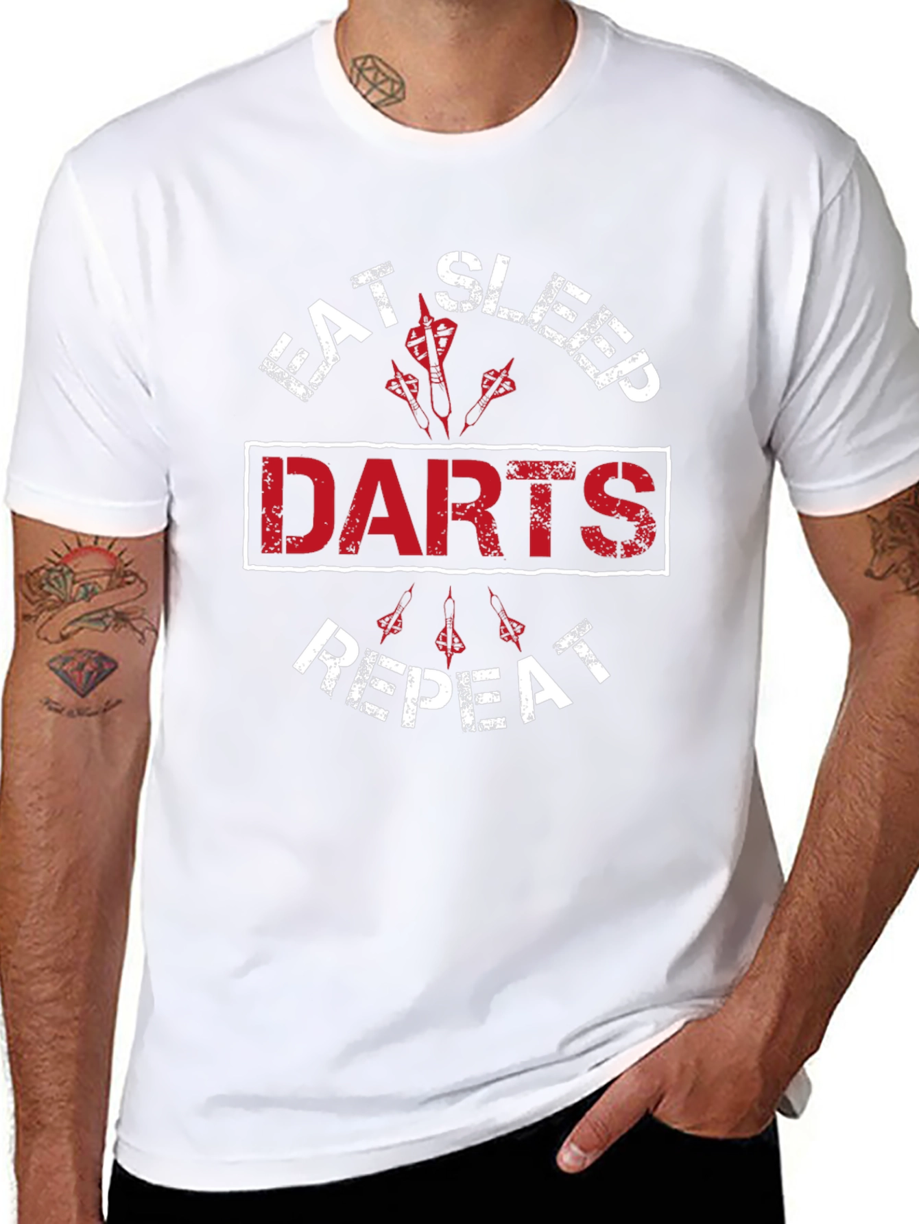 Black Eat Sleep Darts Repeat - Funny Dart Player T-Shirt view 8
