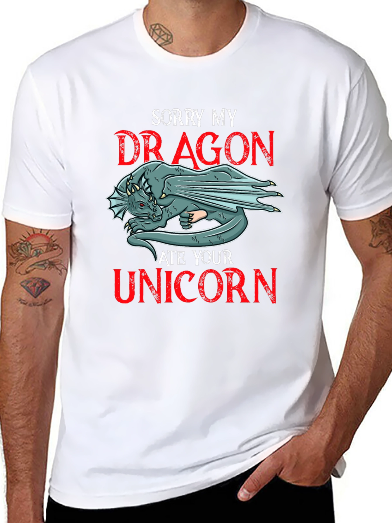 Black Sorry My Dragon Ate Your Unicorn Graphic Tee view 8
