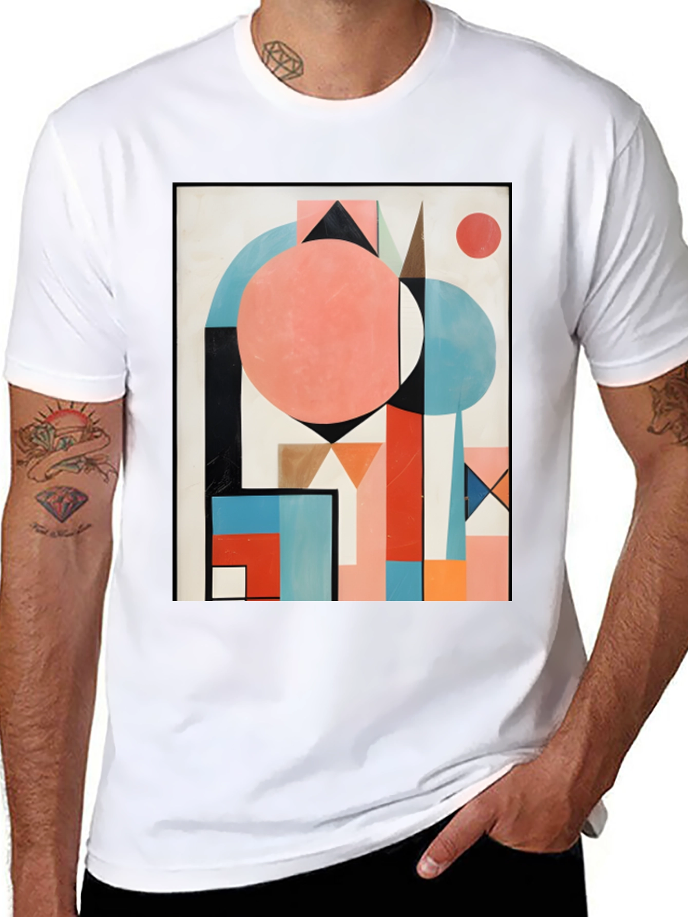 Black Abstract Geometric Art T-Shirt - Modern Graphic Tee view 8