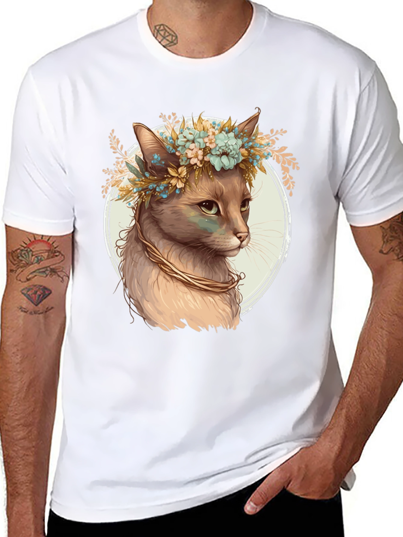 Black Cat with Flower Crown Graphic Tee view 8