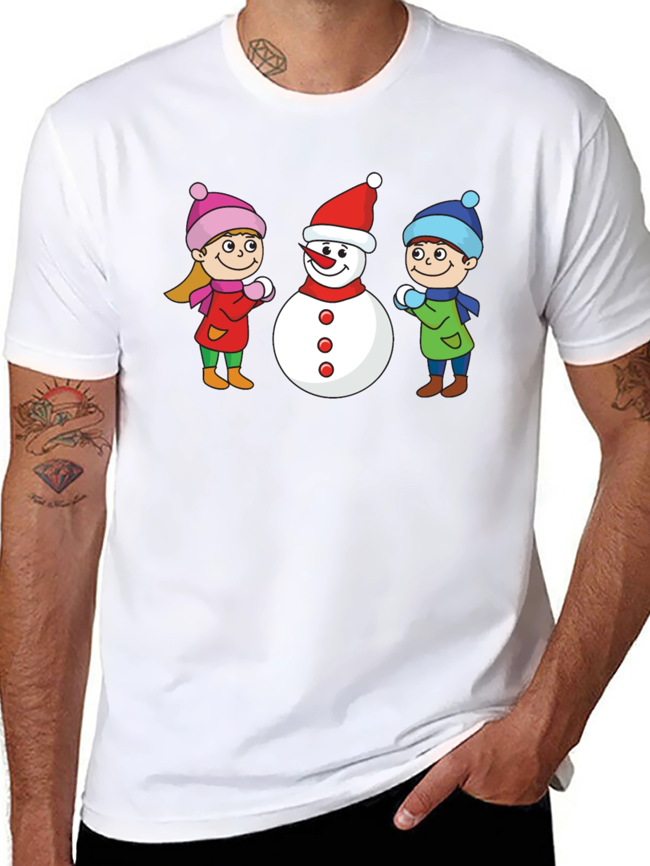 Black Winter Fun T-Shirt: Snowman & Kids Graphic Tee view 8