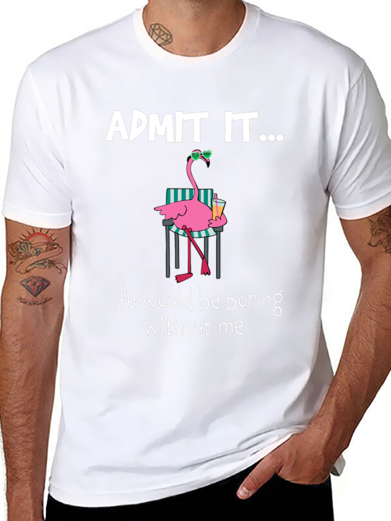 Black Funny Flamingo Admit It T-Shirt view 8